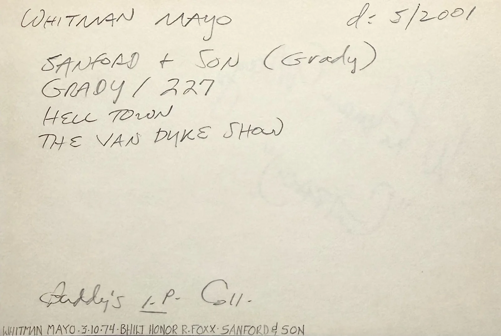 Whitman Mayo — WHITMAN MAYO Signed Autographed 4"x 6" INDEX CARD Grady Wilson SANFORD and SON, image 2