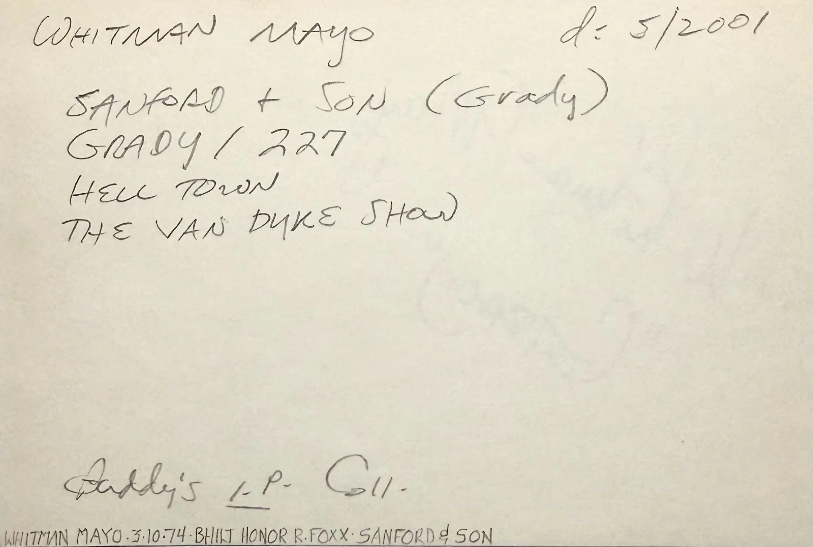 Whitman Mayo — WHITMAN MAYO Signed Autographed 4"x 6" INDEX CARD Grady Wilson SANFORD and SON, image 4