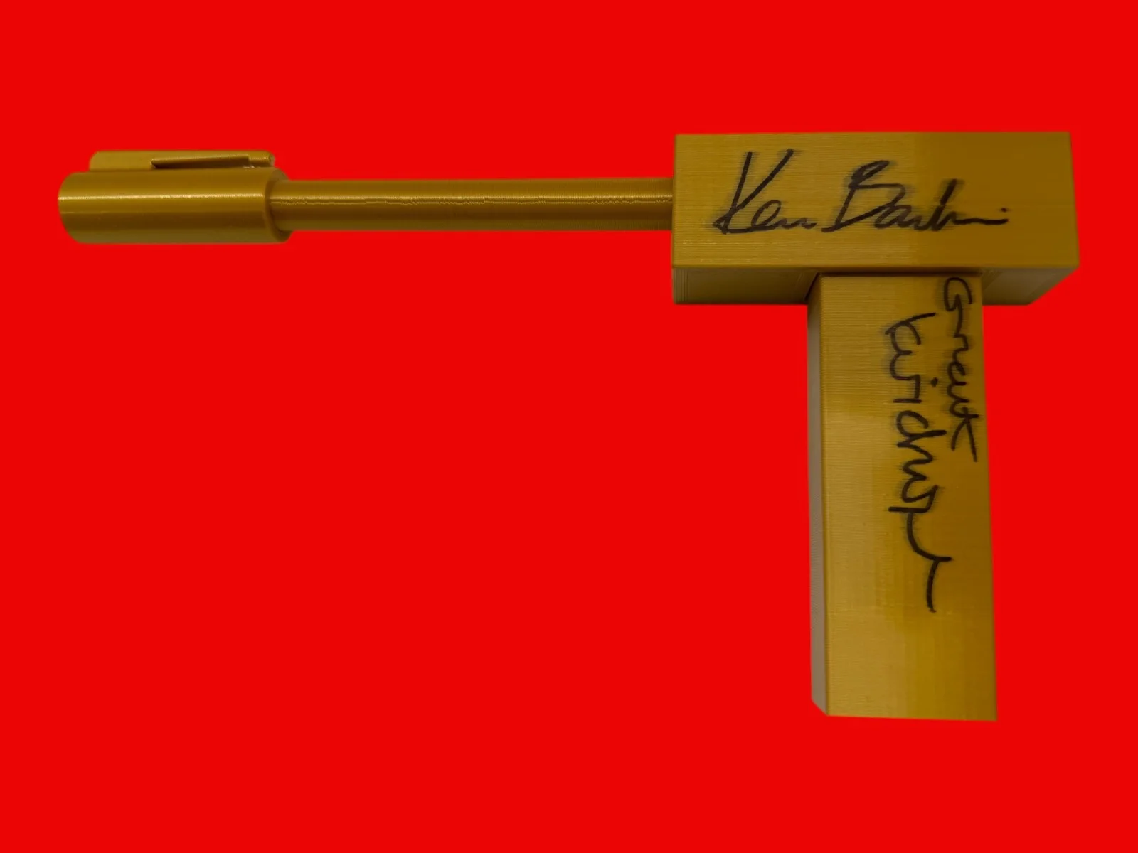 Kevin Bayliss and Grant Kirkhope — Grant Kirkhope +1 Signed Golden Gun 3DPrint Prop GoldenEye 007 N64 JSA COA