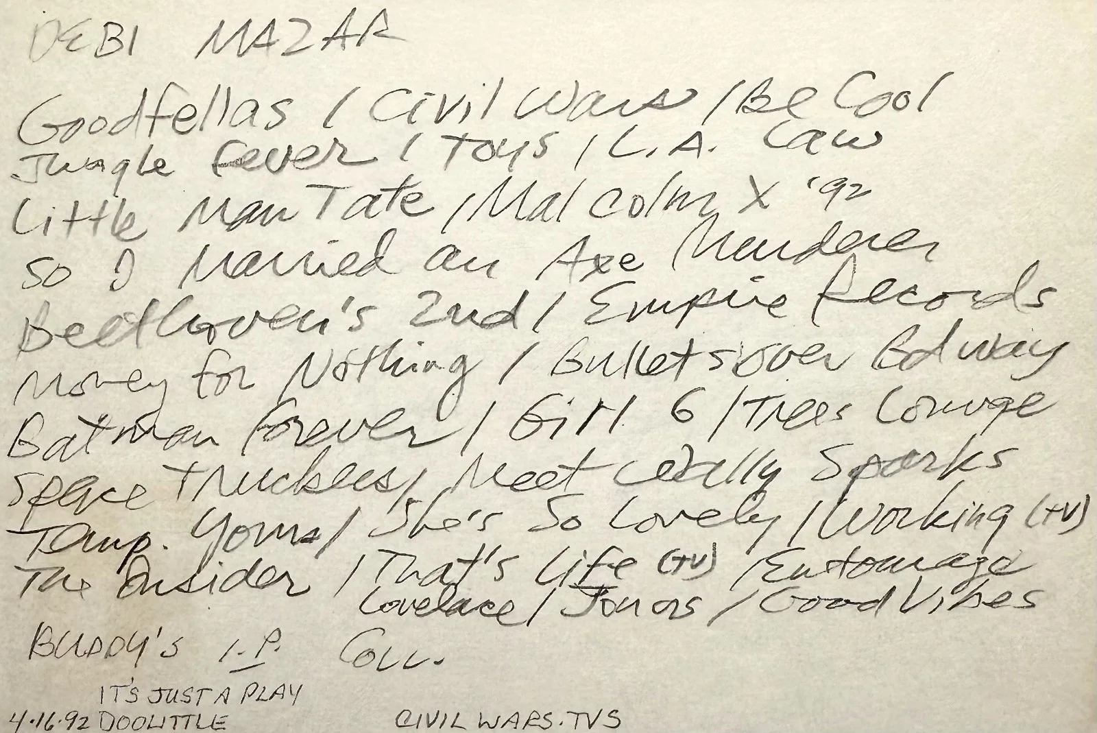 Debi Mazar — DEBI MAZAR Signed Autographed 4x6 INDEX CARD Beethoven's 2nd BATMAN FOREVER, image 3