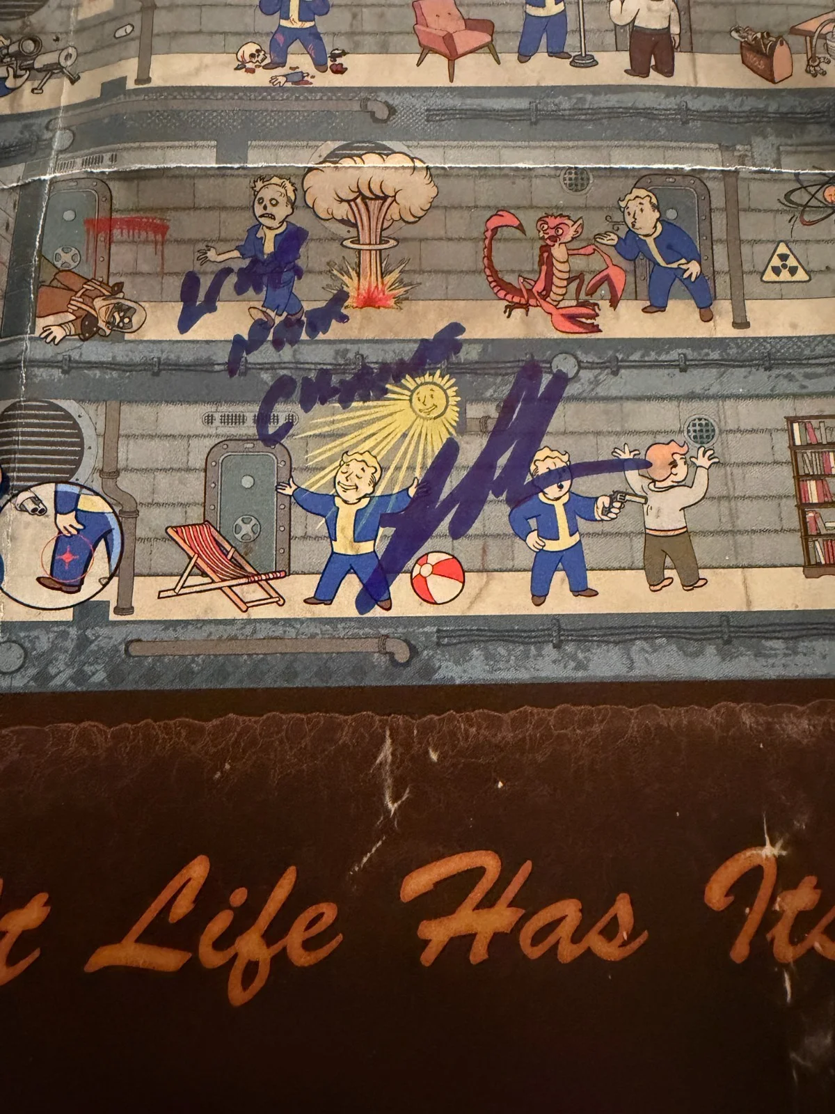 Ron Perlman, Malcolm McDowell, Yuri Lowenthal, Paul Eiding — Ron Perlman +3 Cast Signed 13.75x20 Fallout Autograph Vault Boy Poster JSA COA, image 4