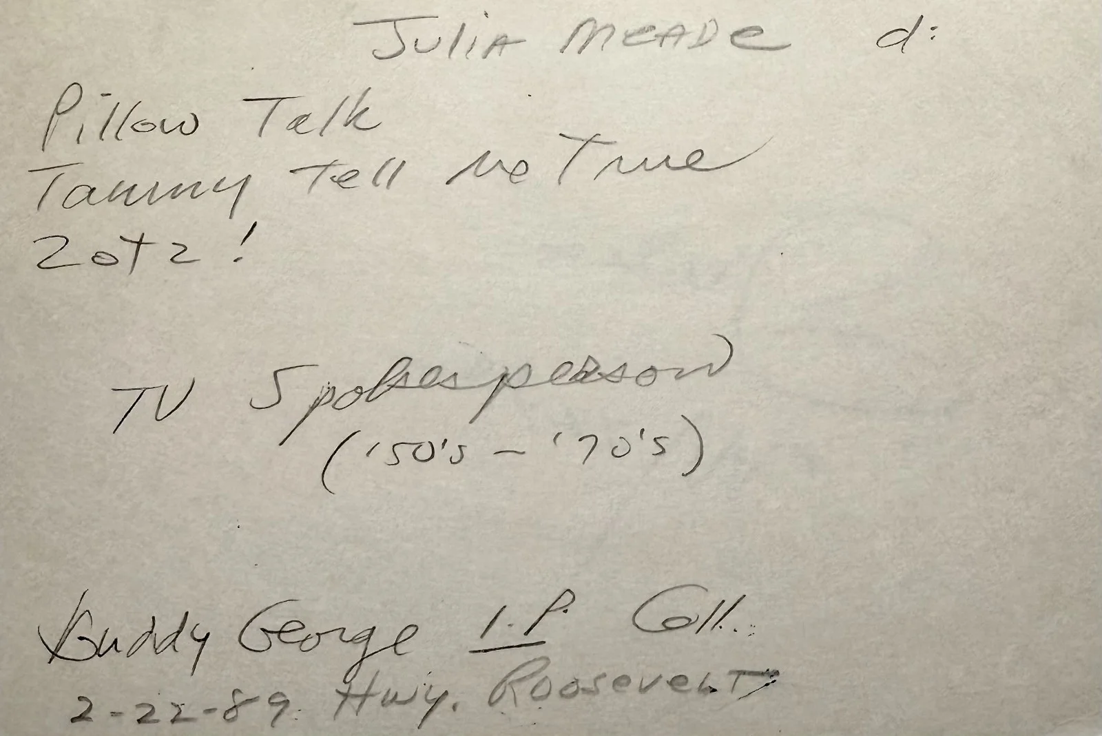 Julia Meade — JULIA MEADE Signed Autographed 4x6 INDEX CARD My First Love Zotz! PILLOW TALK, image 4