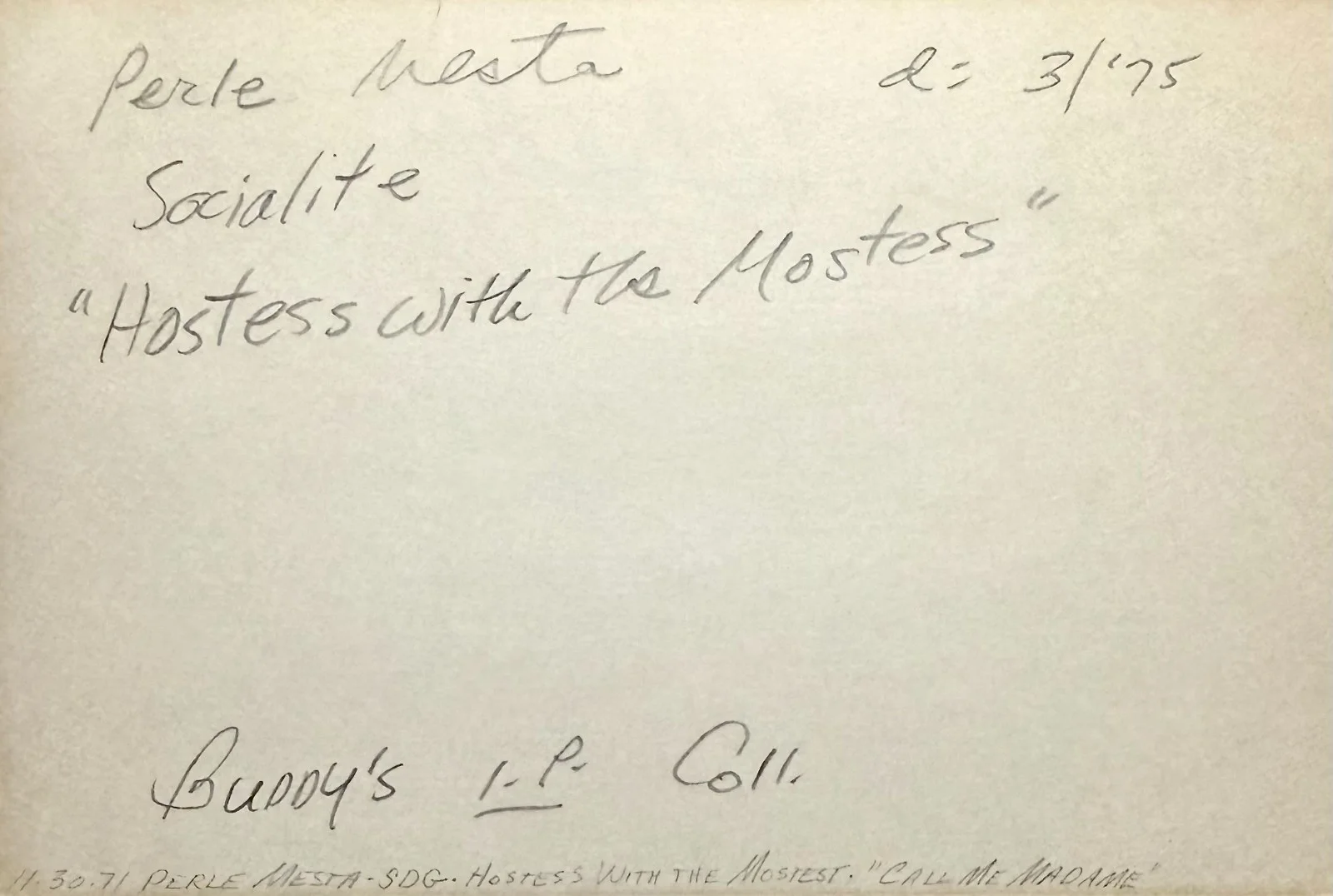Perle Mesta — PERLE MESTA Signed Autographed 4x6 INDEX CARD Socialite and Former US Ambassador, image 2