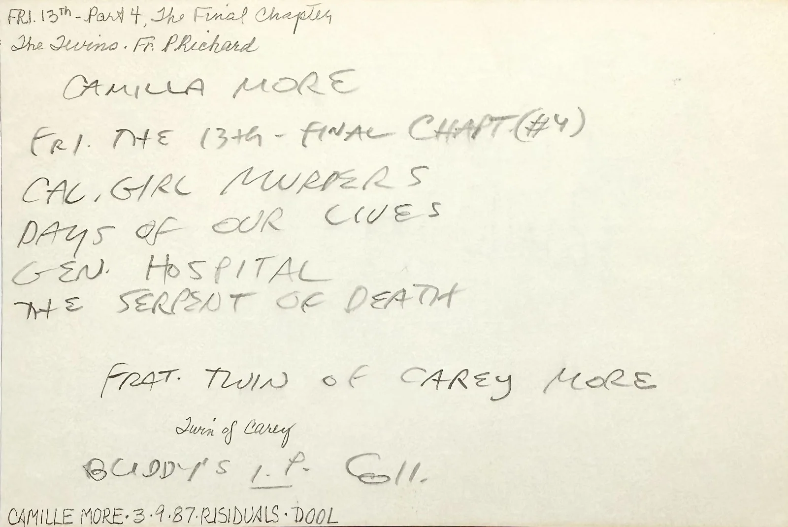 Camilla More — CAMILLA MORE Signed Autograph 4x6 INDEX CARD Friday the 13th: The Final Chapter, изображение 2