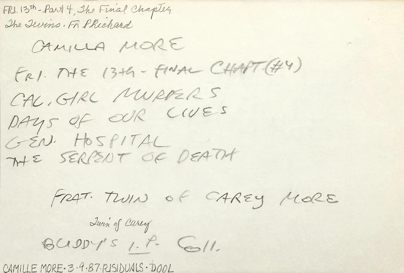 Camilla More — CAMILLA MORE Signed Autograph 4x6 INDEX CARD Friday the 13th: The Final Chapter, изображение 4