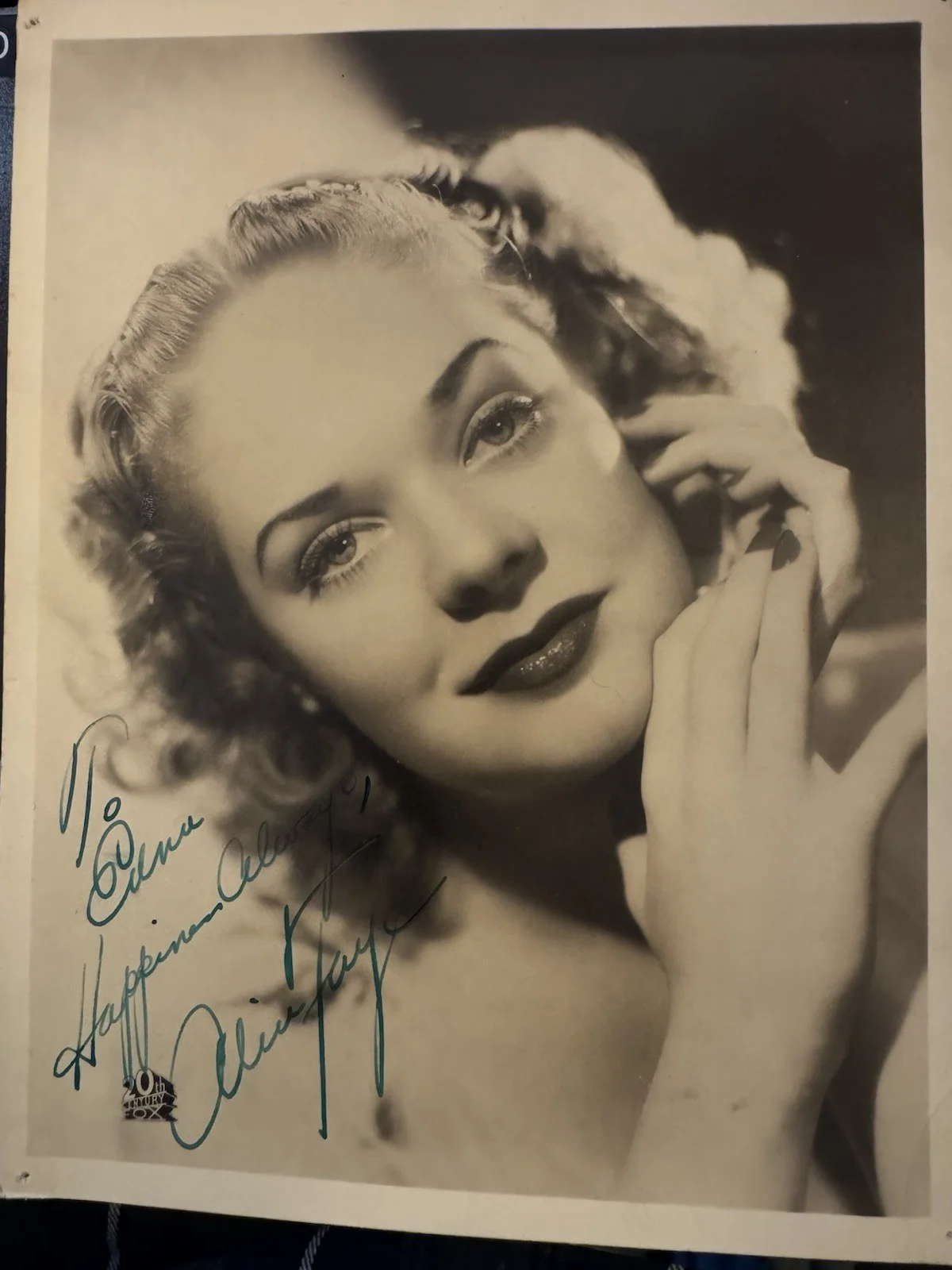 Alice Faye — Vintage Sepia Double Weight ALICE FAYE SIGNED In Fountain Pen 1941, изображение 2