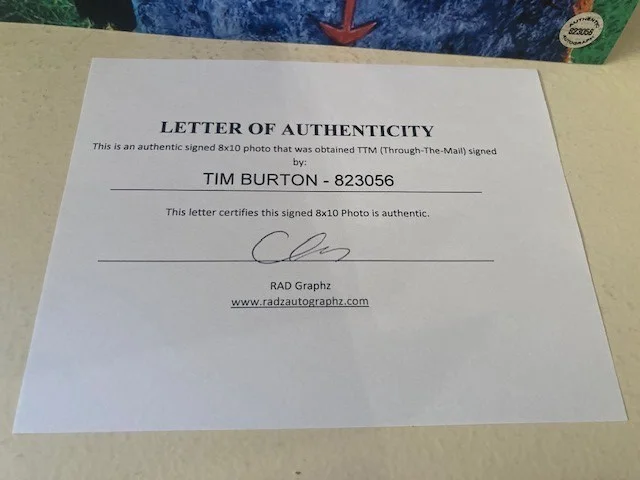 TIM BURTON SIGNED AUTOGRAPHED COA AUTHENTIC AUTOGRAPH #823056, image 2