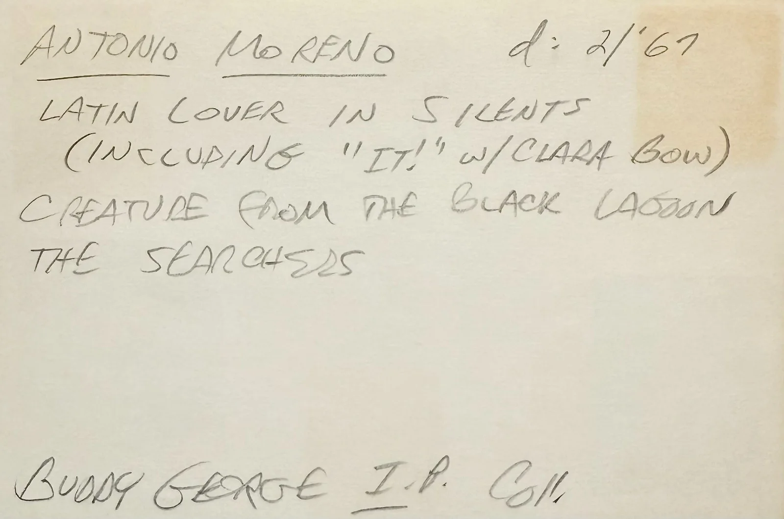Antonio Moreno — ANTONIO MORENO Signed Autographed 4x6 INDEX CARD Creature from the Black Lagoon, изображение 2
