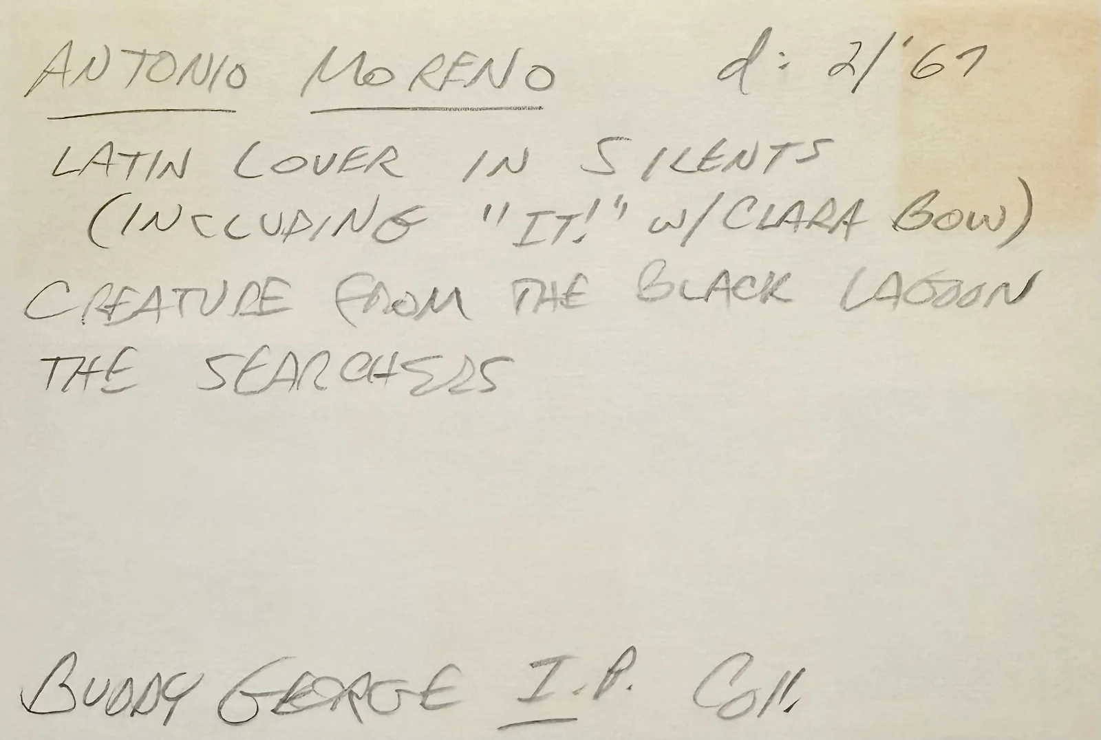 Antonio Moreno — ANTONIO MORENO Signed Autographed 4x6 INDEX CARD Creature from the Black Lagoon, изображение 4