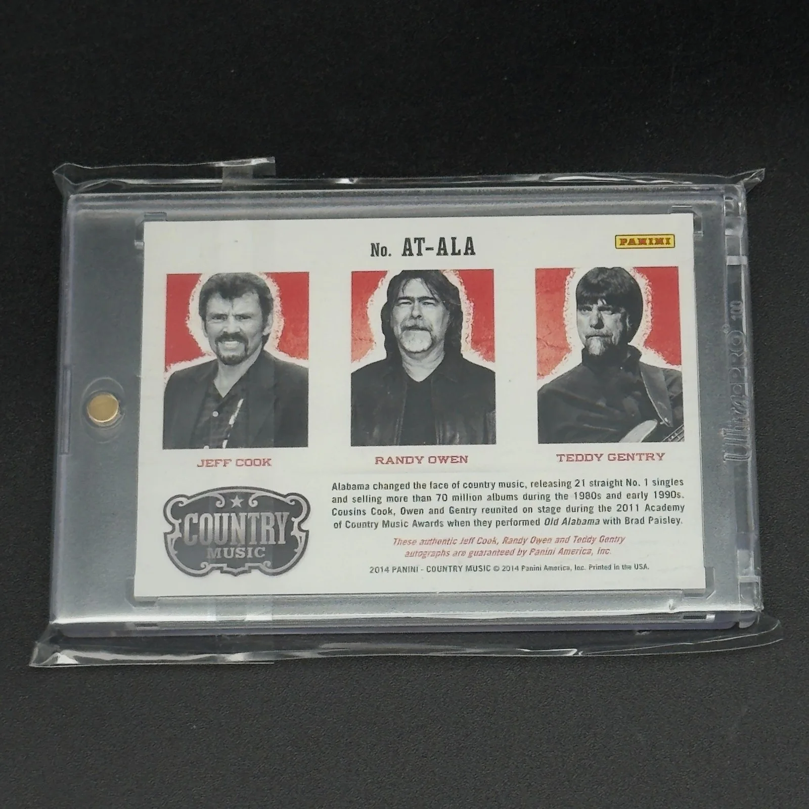 Alabama Triple Signed Panini Country Music Card Owen, Cook, Gentry Auto #4/49, изображение 2