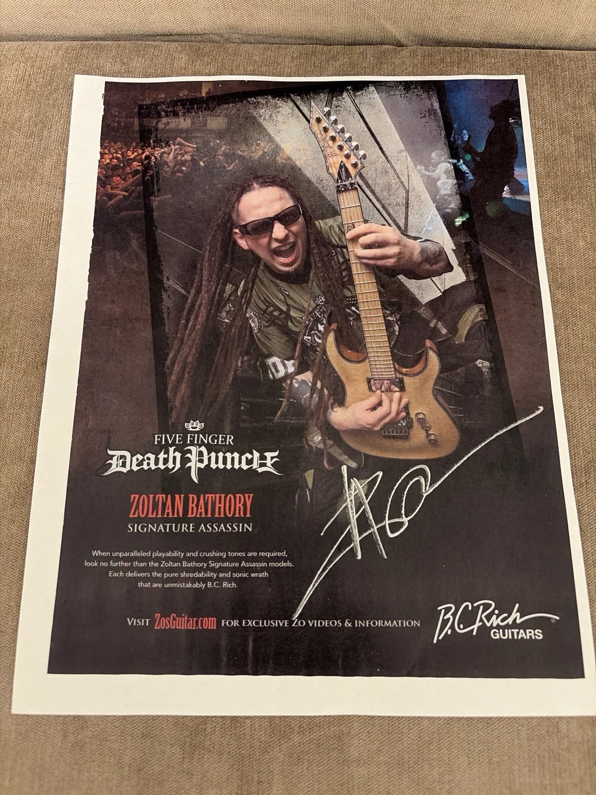 Five Finger Death Punch Zoltan Bathory Signed 8x10, Tour Pick, Metal Memorabilia, image 2