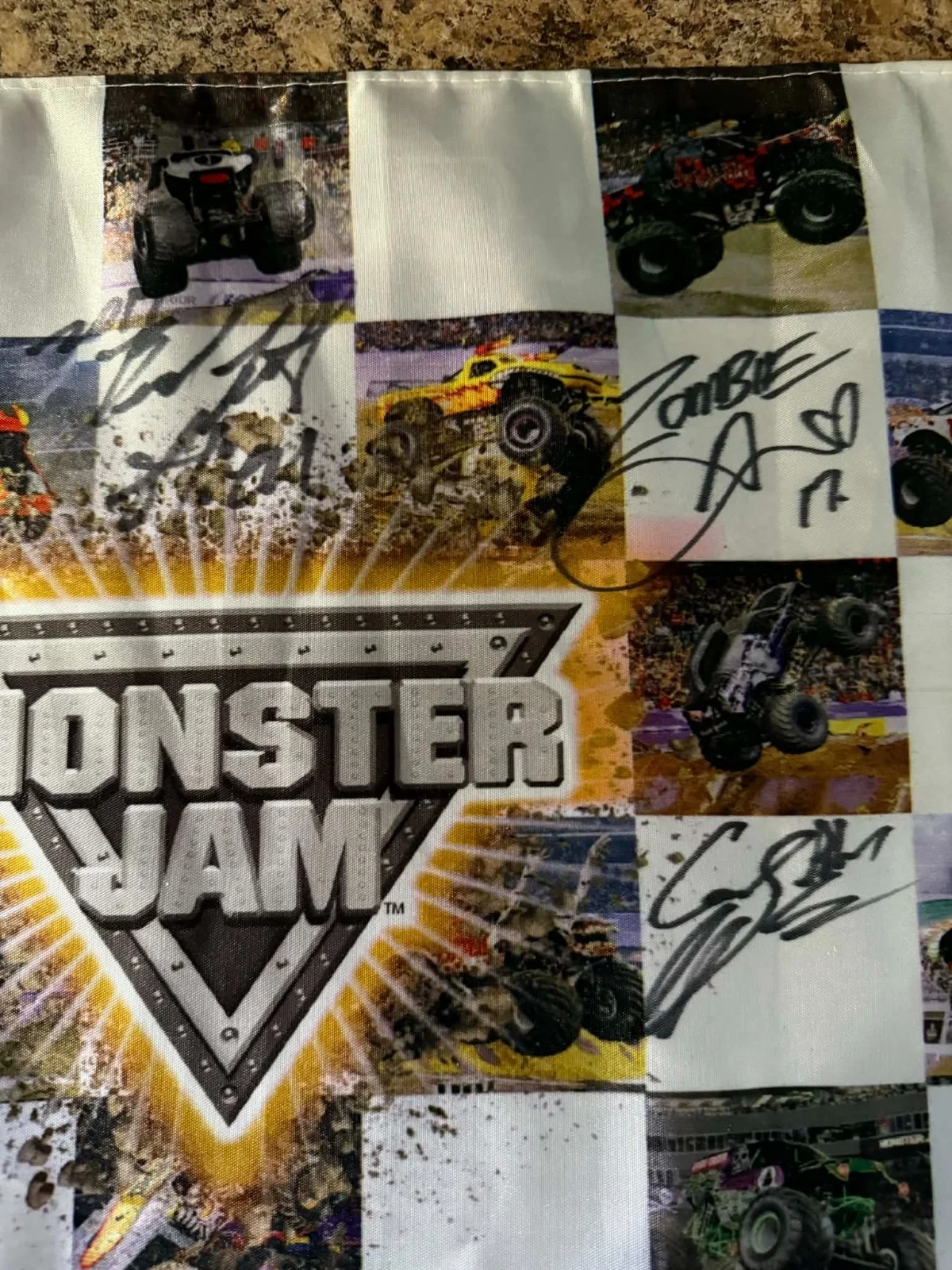 Monster Jam flag signed by 8 various drivers, image 4