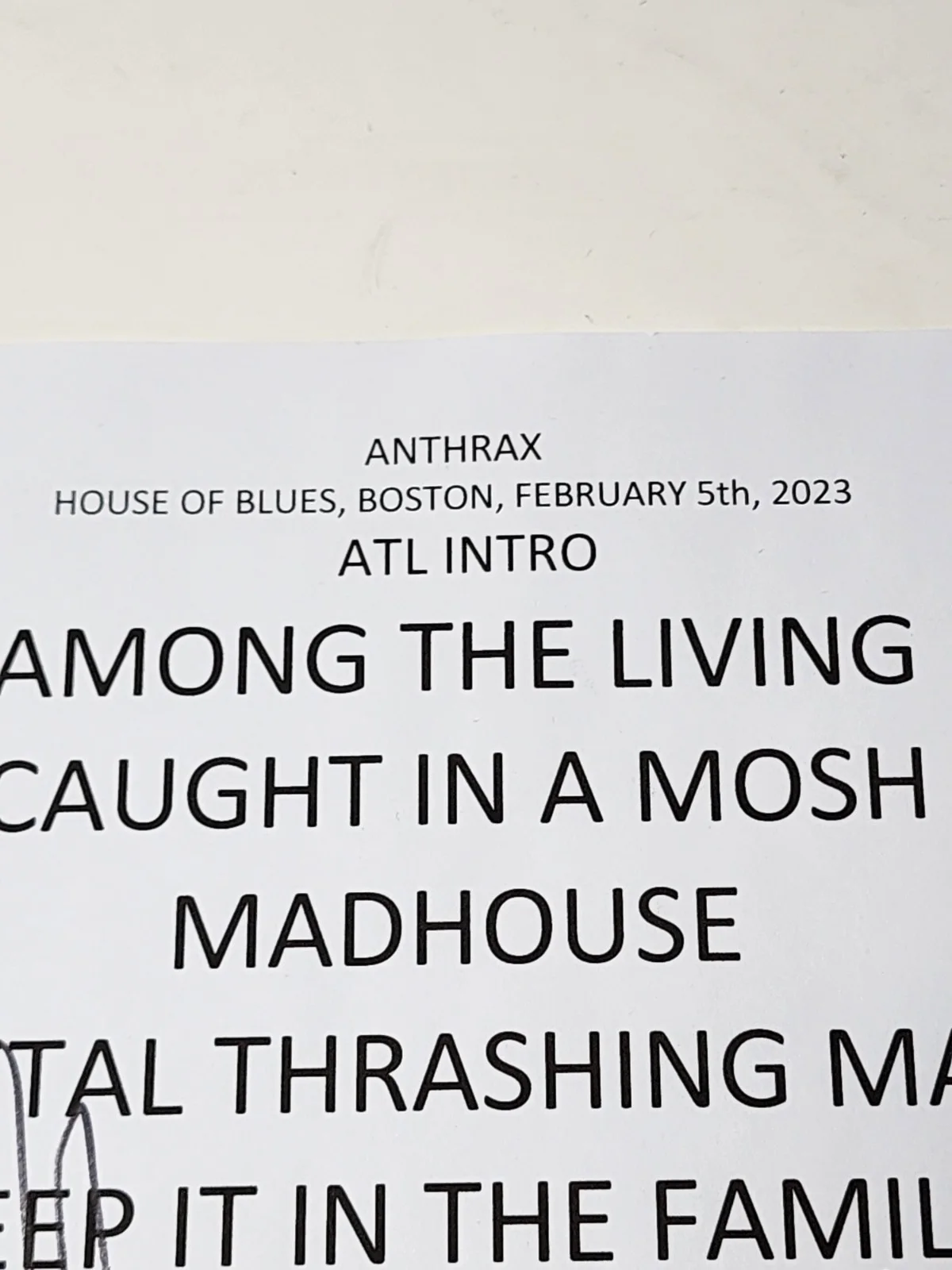 ANTHRAX Band Autograph Signed Setlist. Boston House of Blues 2023, image 5