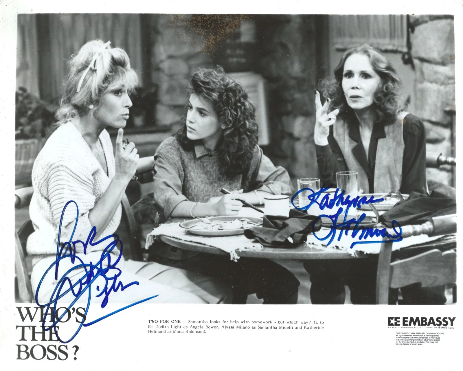 Judith Light & Katherine Helmond — Judith Light & Katherine Helmond signed Who's The Boss B&W 8X10 Still Photo