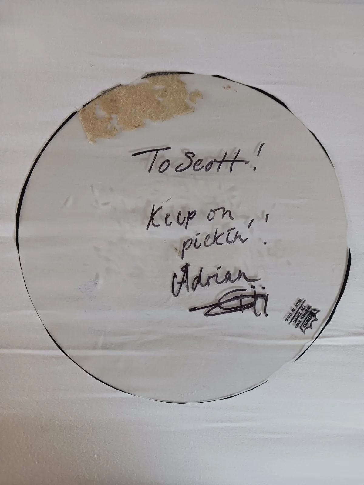 Adrian Vandenberg autographed drumhead ca. 1983 Whitesnake, image 2
