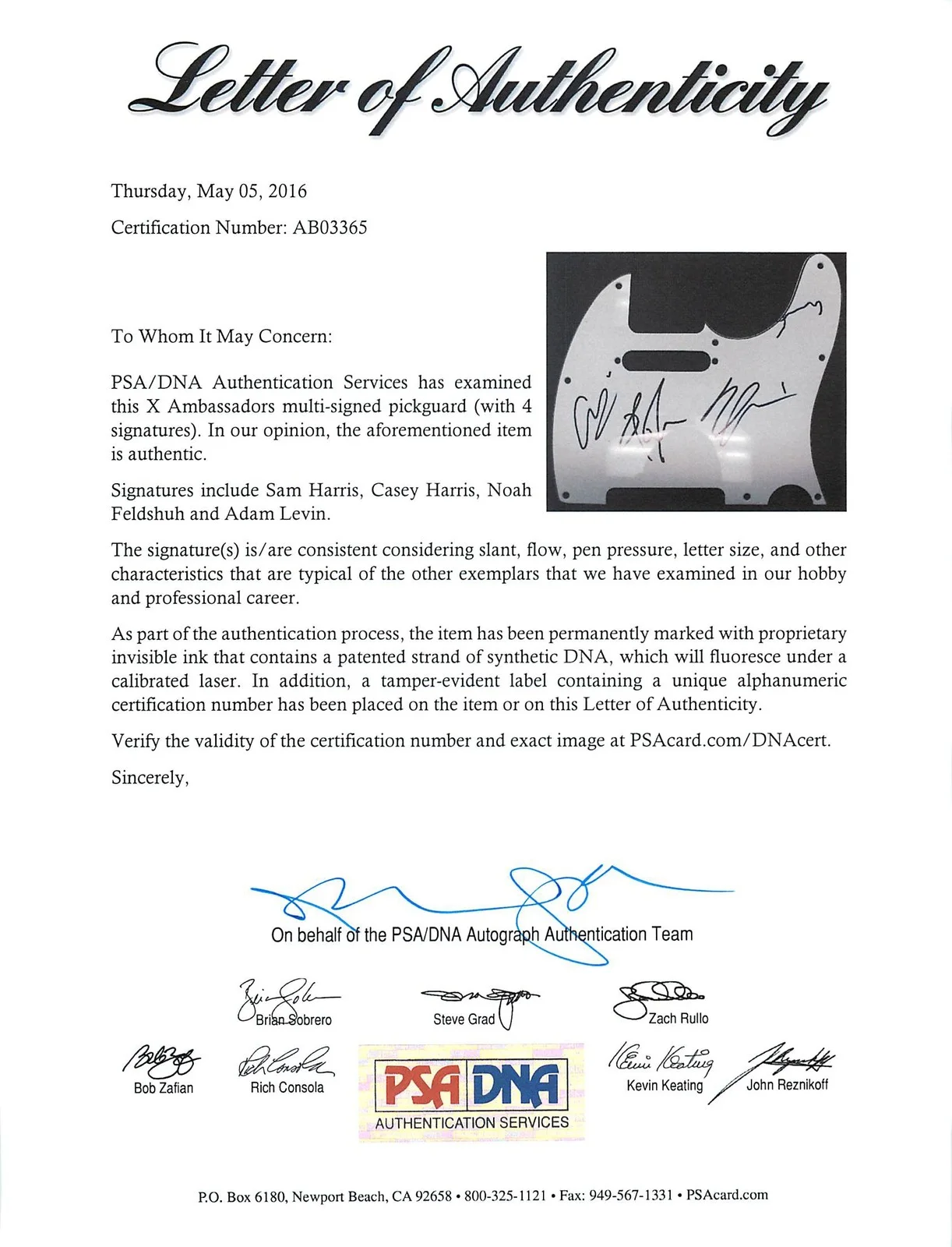 X Ambassadors — X Ambassadors (S. Harris, C. Harris, Feldshuh, Levin) Signed Guitar PSA #AB03365, изображение 2