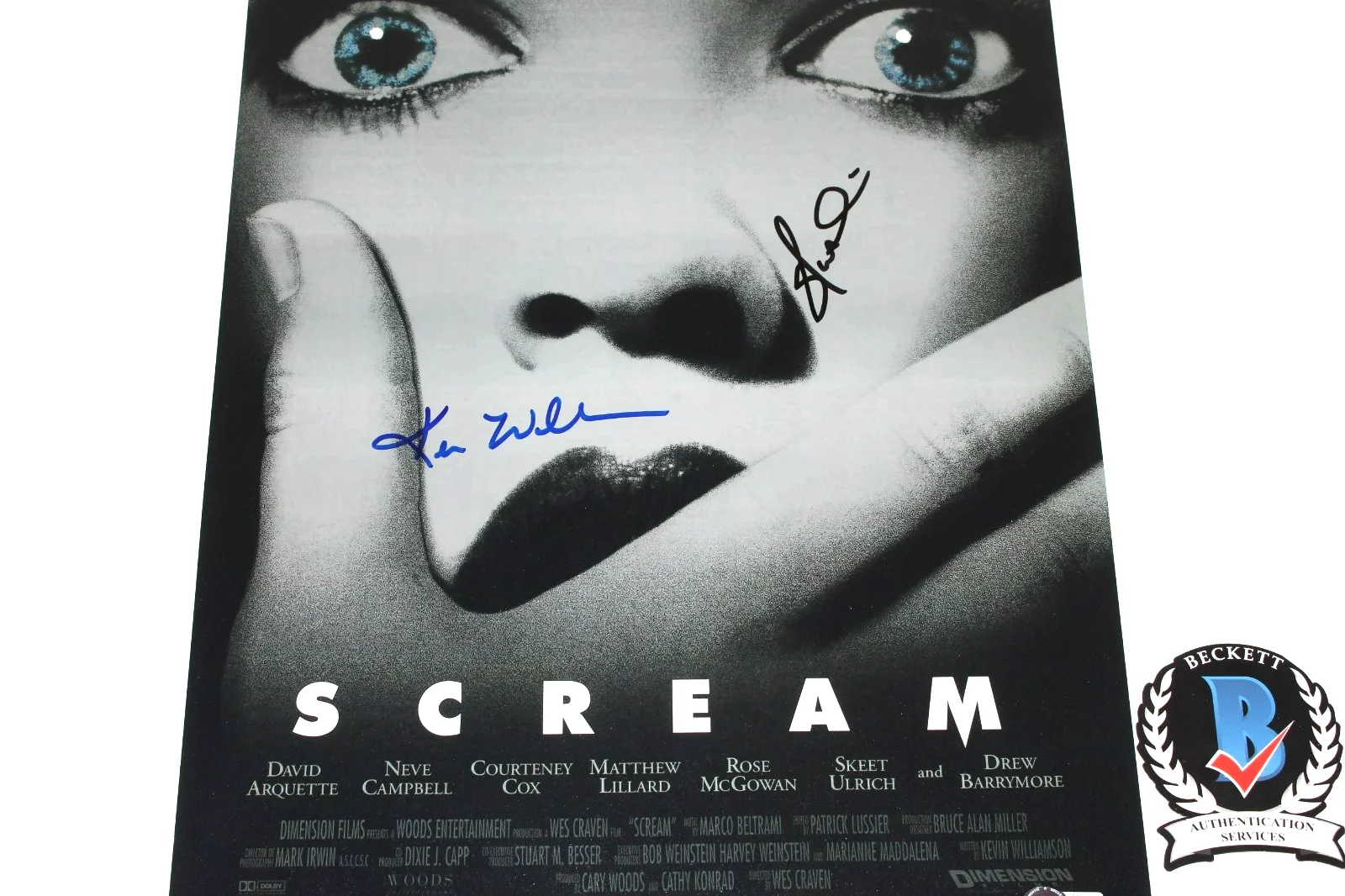 SKEET ULRICH KEVIN WILLIAMSON SIGNED SCREAM 12x18 MOVIE POSTER BECKETT COA BAS, изображение 3
