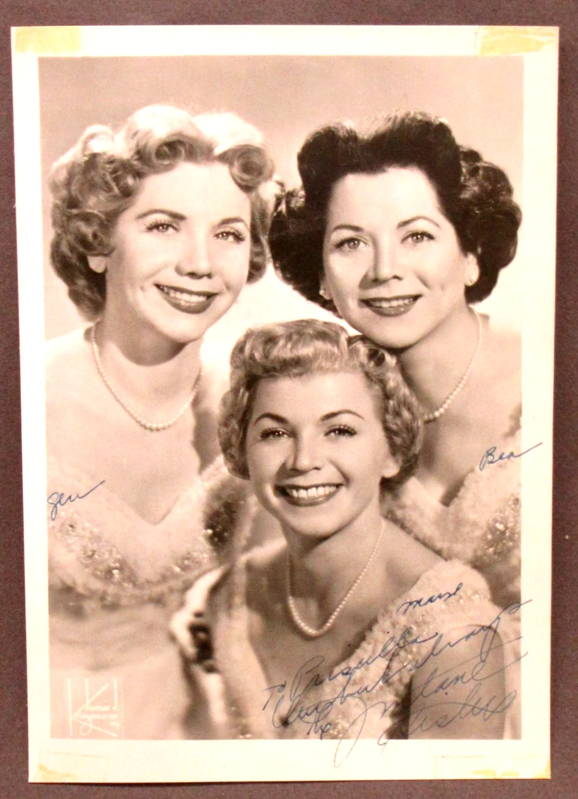 Fontane Sisters — 1940's THE FONTANE SISTERS singers autograph 5x7 b&w glossy PHOTO wb