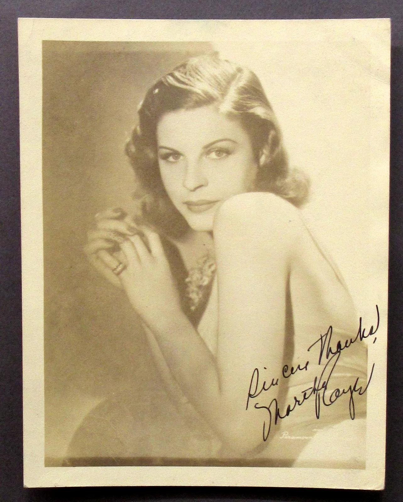 Martha Raye — 1937 MARTHA RAYE actress autograph 5.5x8 double weight PHOTO wb