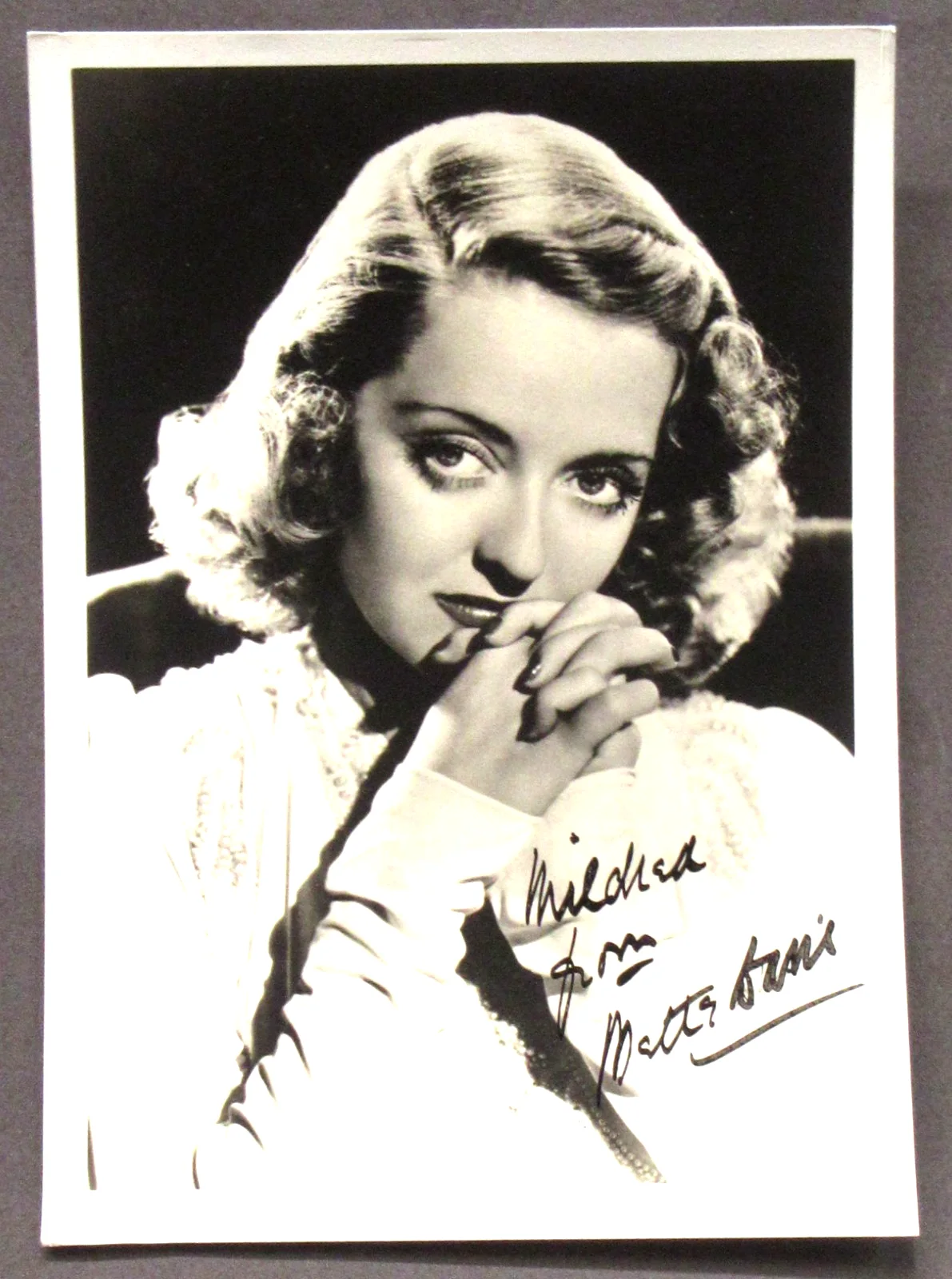 Bette Davis — 1940's BETTE DAVIS actress autograph 5x7 double weight PHOTO wb