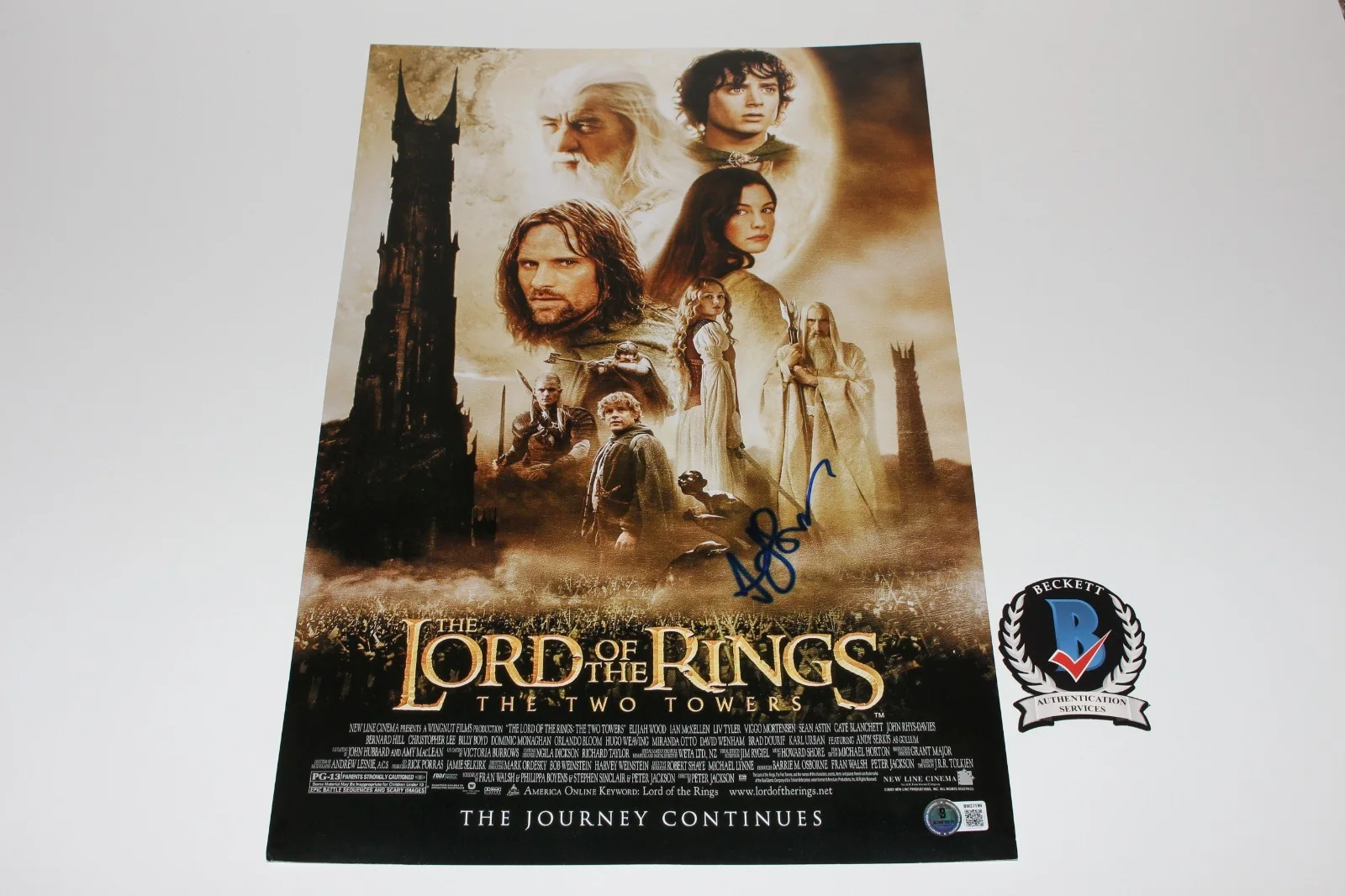 ANDY SERKIS SIGNED LORD OF THE RINGS THE TWO TOWERS MOVIE POSTER BECKETT COA, изображение 3