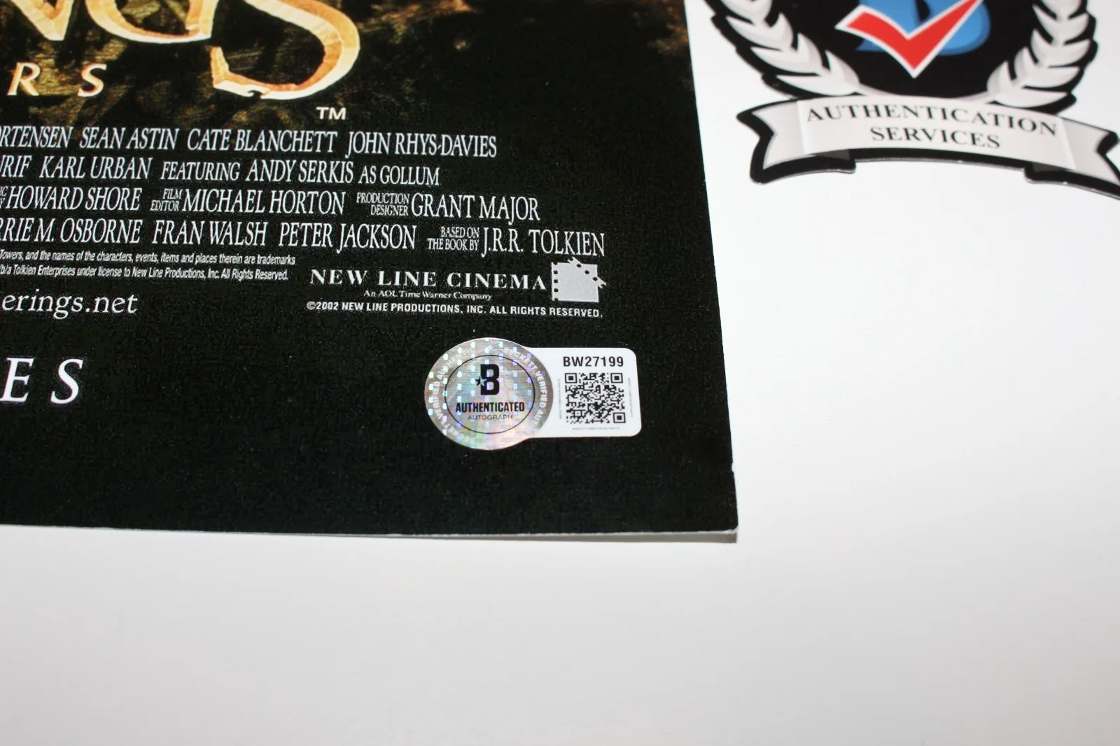 ANDY SERKIS SIGNED LORD OF THE RINGS THE TWO TOWERS MOVIE POSTER BECKETT COA, изображение 4
