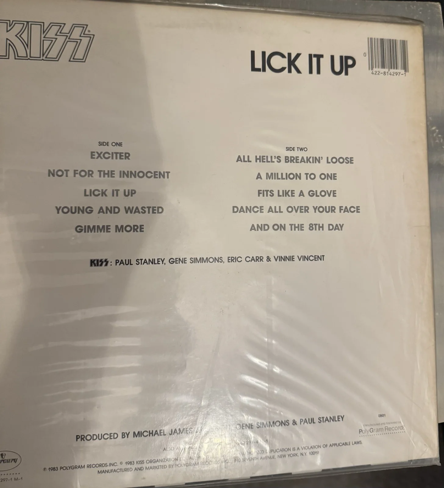 KISS Lick It Up Vinyl Record Autographed Vinnie Vincent Signed, image 2