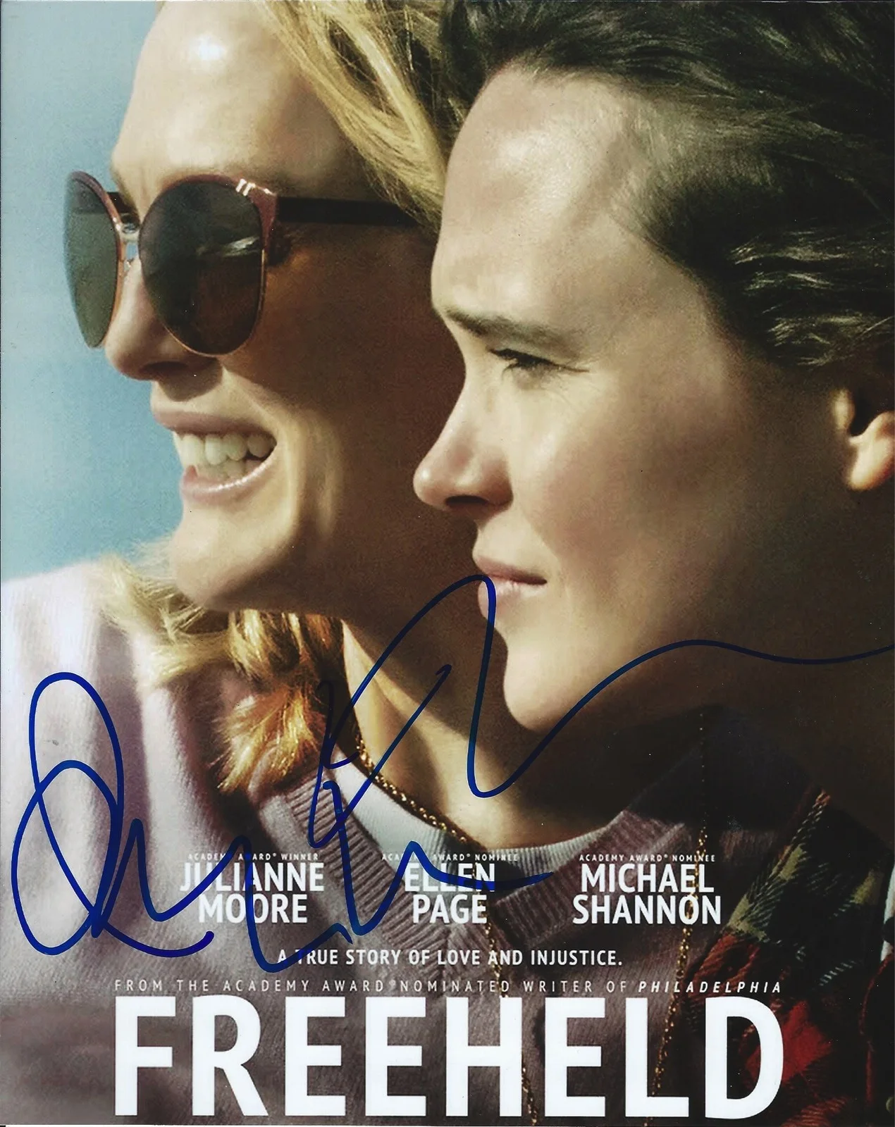 Ellen Page & Julianne Moore — Ellen / Elliot Page & Julianne Moore signed Freeheld 8x10 photo In Person. Proof
