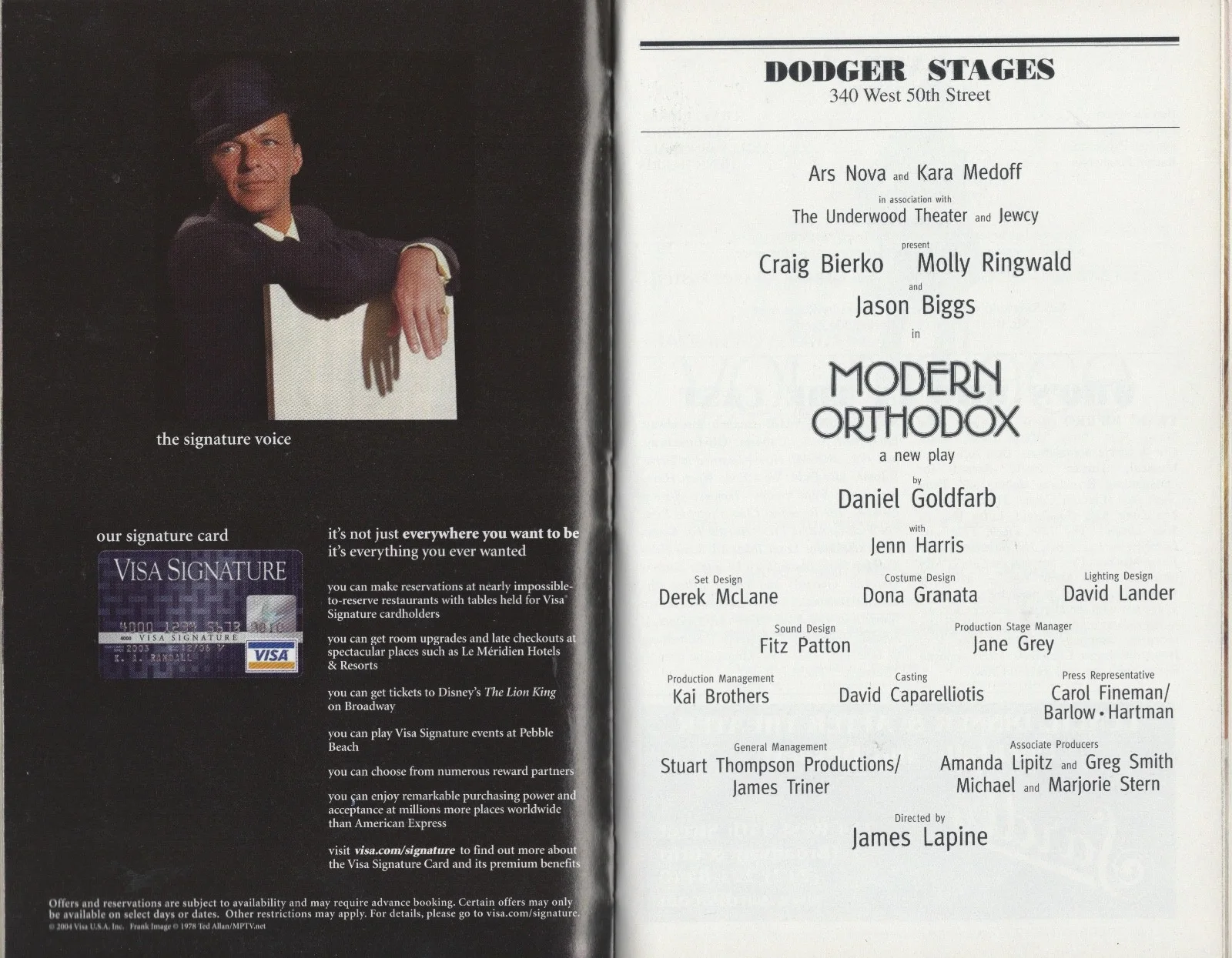 Molly Ringwald, Jason Biggs — Molly Ringwald, Jason Biggs, Craig Bierko & Jenn signed Modern Orthodox Playbill, изображение 2