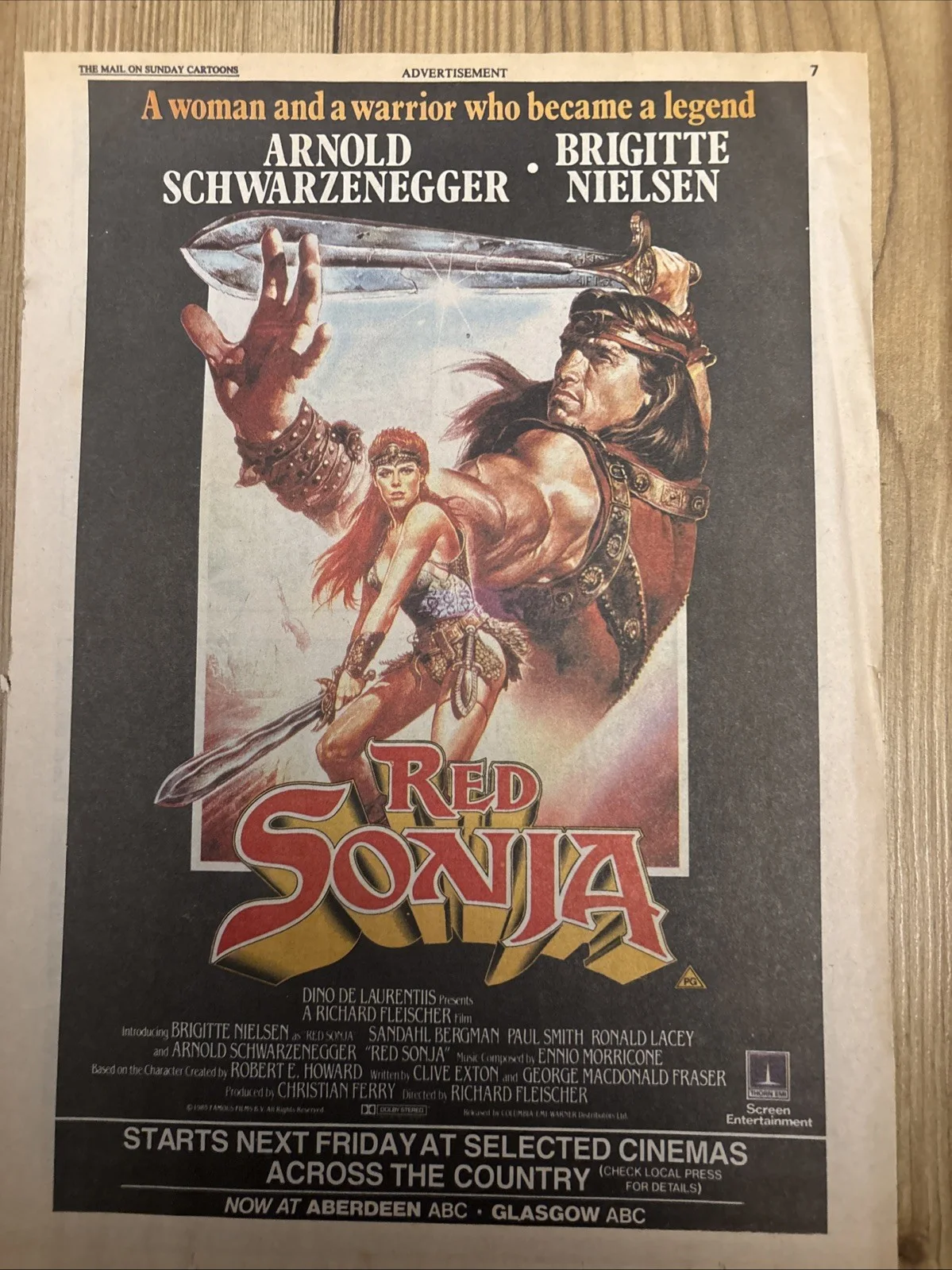 Vintage Red Sonja Movie Promo Cinema Film Poster The Mail Newspaper Arnie, изображение 2