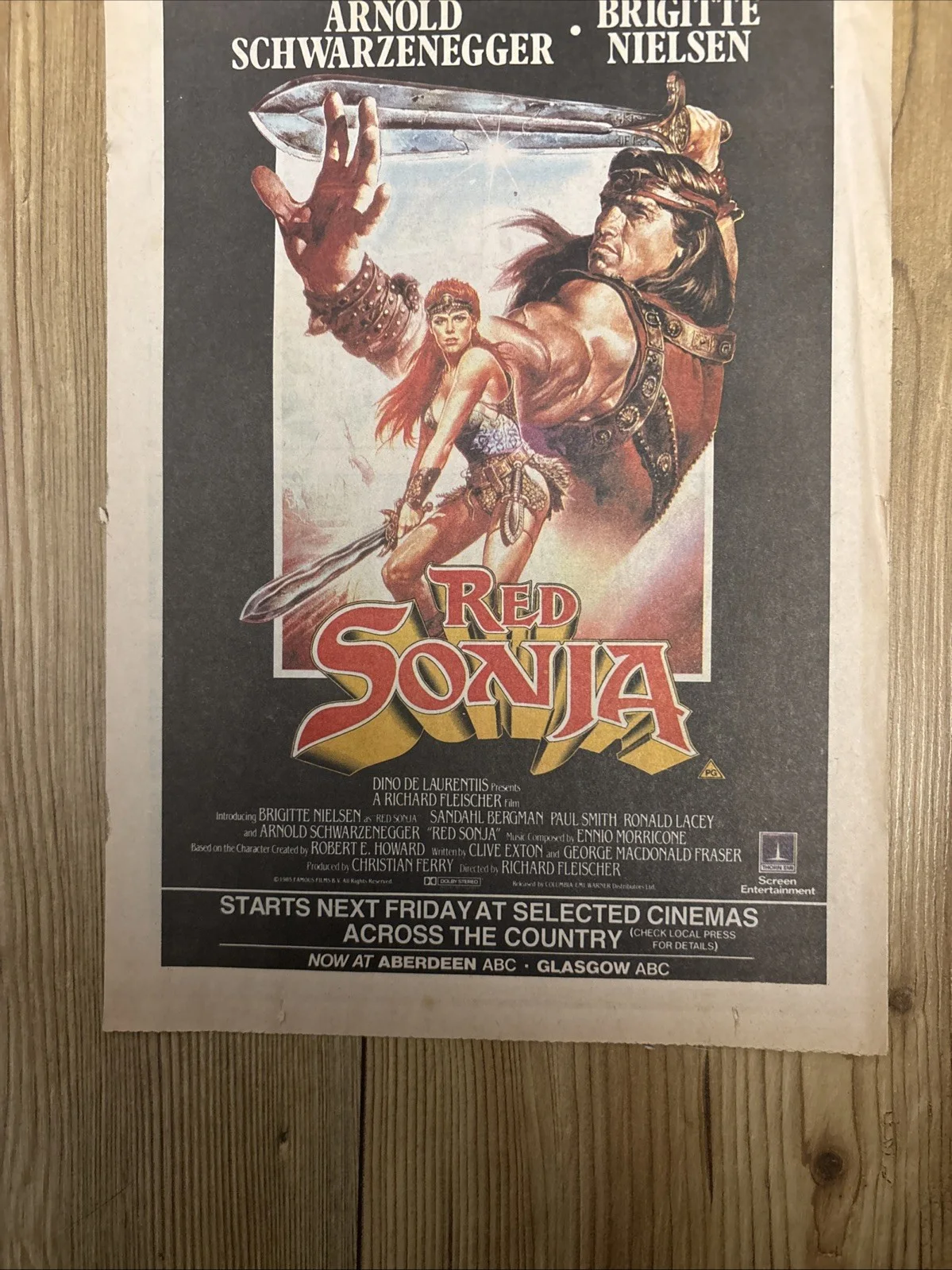 Vintage Red Sonja Movie Promo Cinema Film Poster The Mail Newspaper Arnie, изображение 4