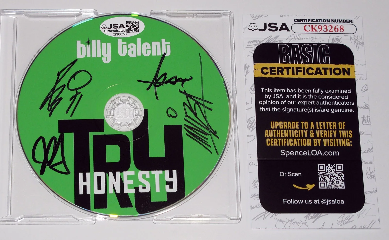 BILLY TALENT — BILLY TALENT All 4 signed "TRY HONESTLY" CD Single Ben Kowalewicz JSA Super Rare, image 4
