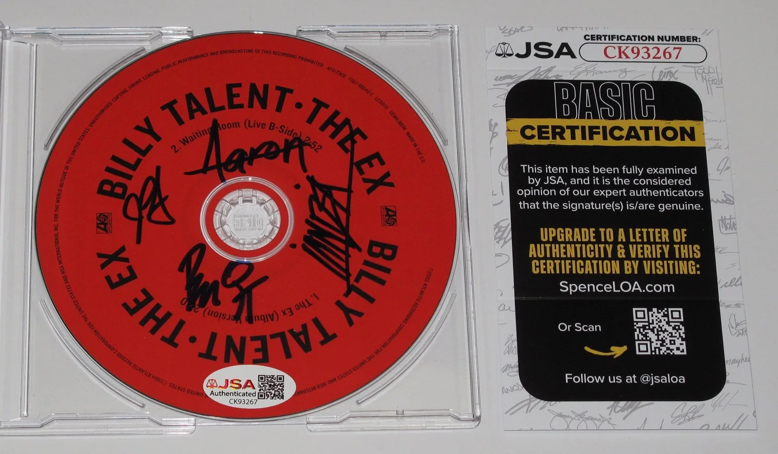 BILLY TALENT — Rare BILLY TALENT All 4 signed "THE EX" CD Single PROOF Ben Kowalewicz JSA COA, image 3