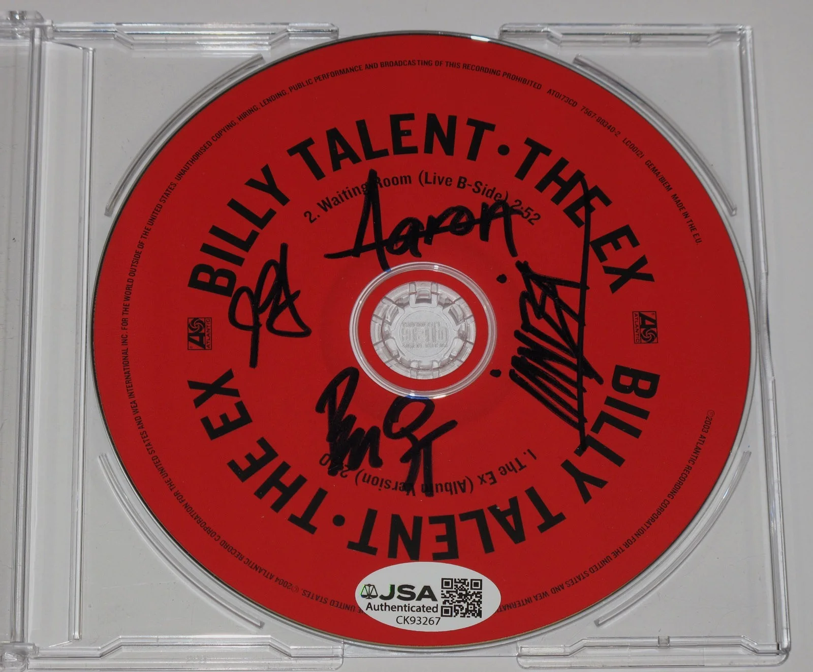 BILLY TALENT — Rare BILLY TALENT All 4 signed "THE EX" CD Single PROOF Ben Kowalewicz JSA COA, image 4