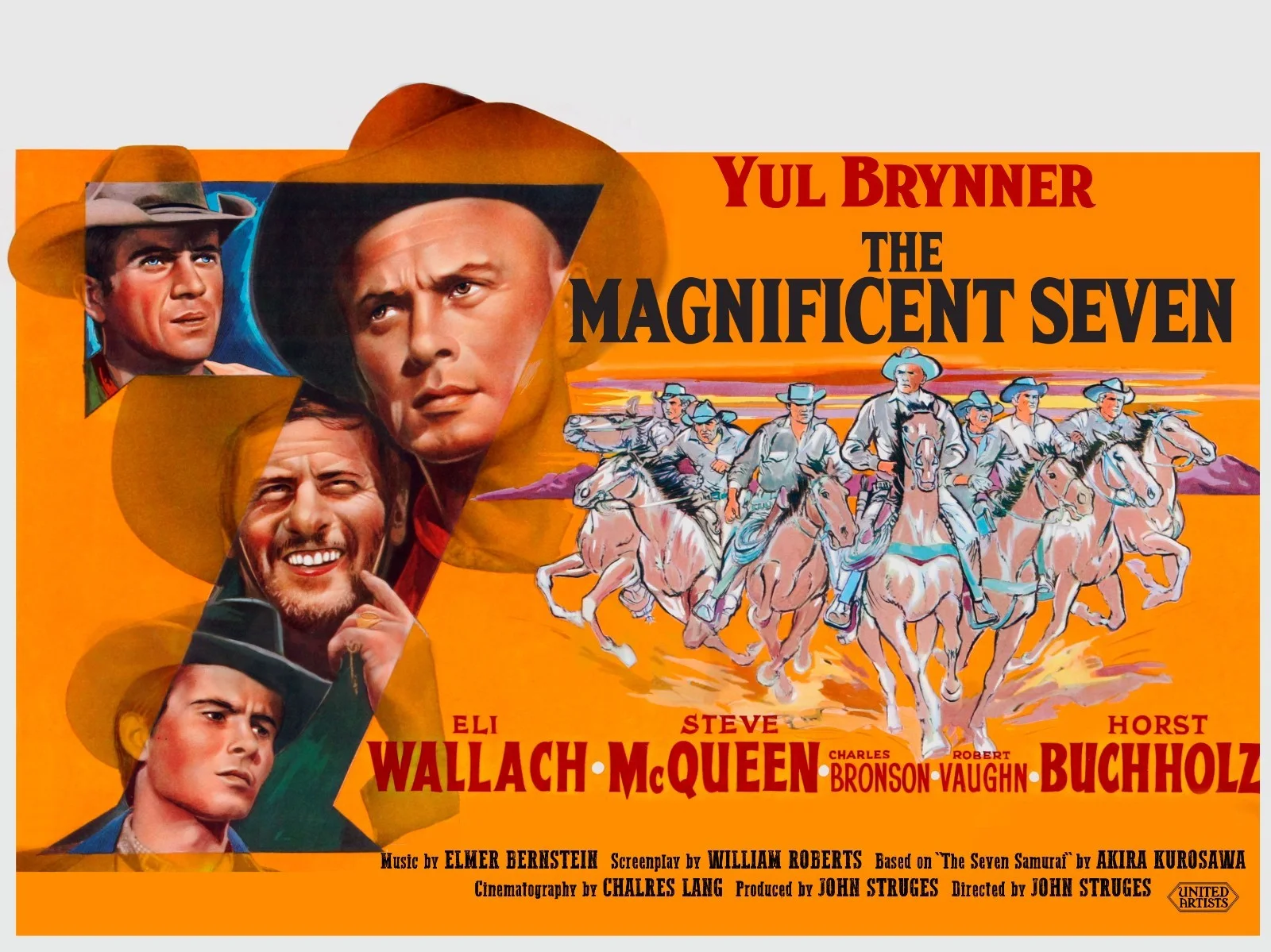 THE MAGNIFICENT SEVEN 7 1960 quad poster print 30x40" Yul Brynner Steve McQueen, изображение 2