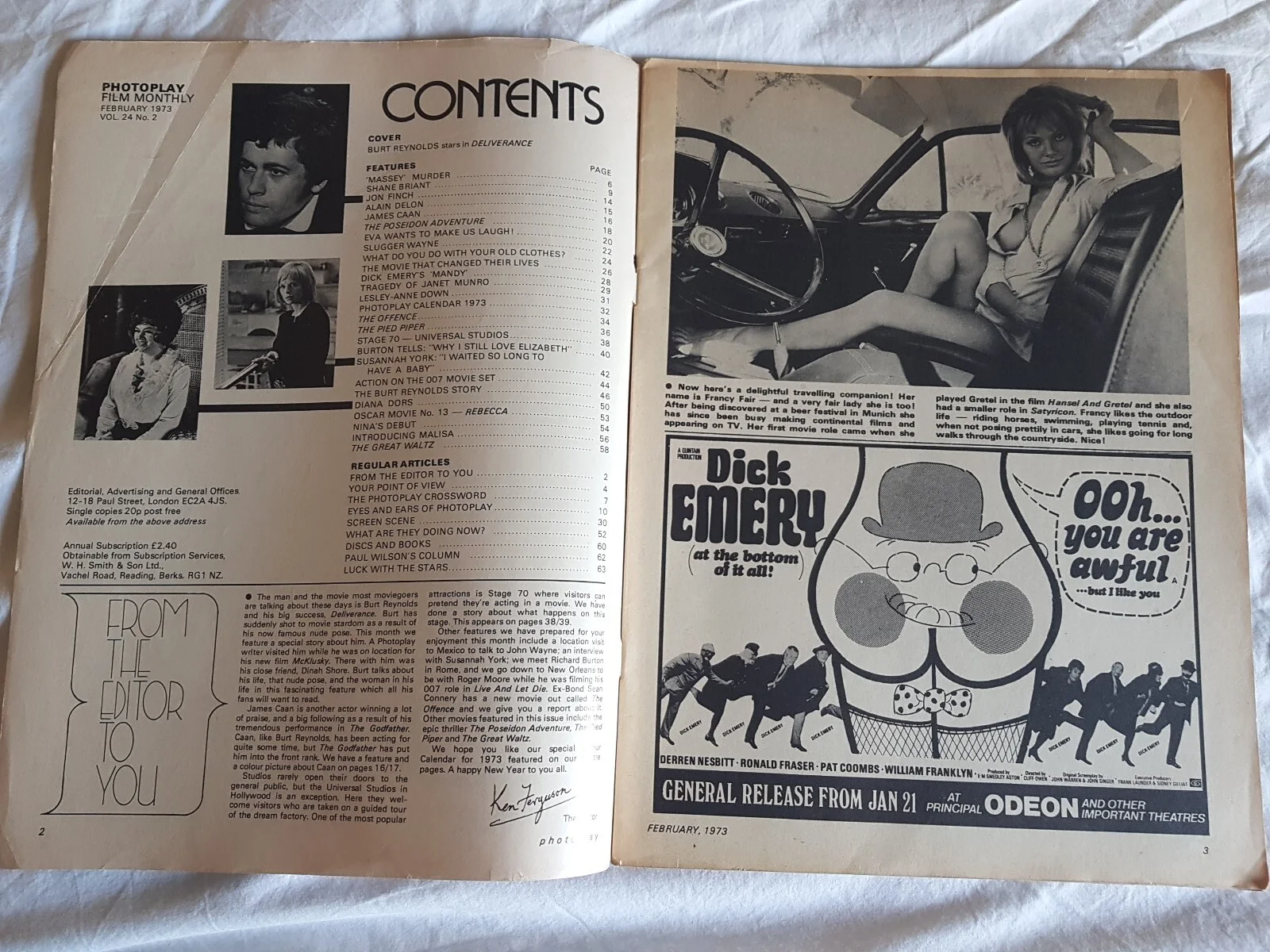 MAGAZINE - Photoplay Film Monthly Feb 1973 The Burt Reynolds Story Roger Moore, изображение 4