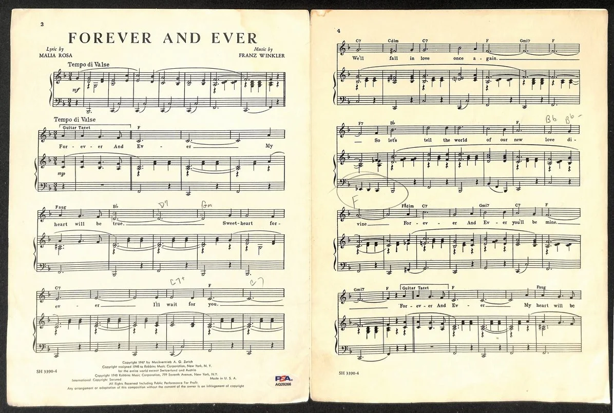 Perry Como Signed/Inscribed 9x12 Sheet Music "Forever and Ever" PSA/DNA 205948, image 2