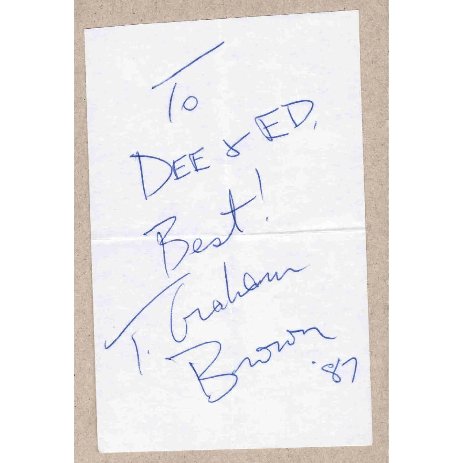 1988 T Graham Brown Signed Autograph w/Fan Taken 3.5 x 3.5 OOAK Photo Ticket VTG, изображение 2