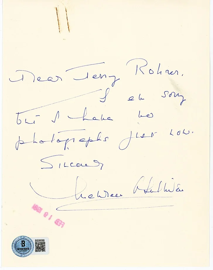 Maureen O'Sullivan — TARZAN -MAUREEN O'SULLIVAN- BECKETT BAS Signed/Autograph/Auto Movie Letter