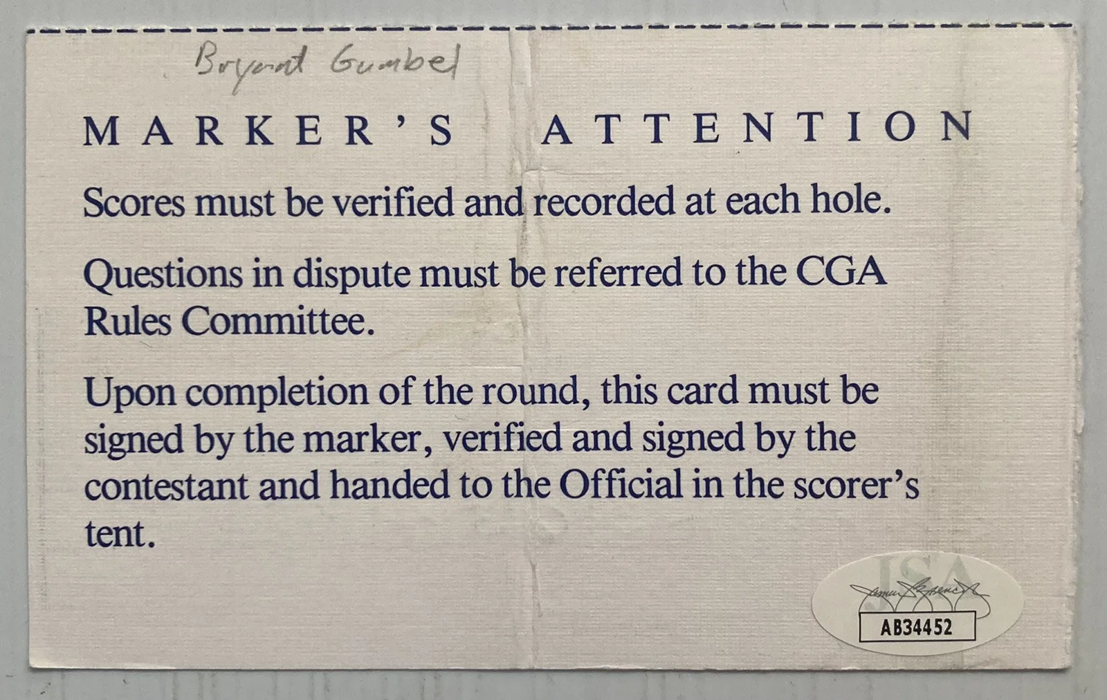 Bryant Gumbel — NBC CBS HBO Bryant Gumbel Signed Autograph Golf Scorecard - JSA Cert - FREE S&H!, image 4