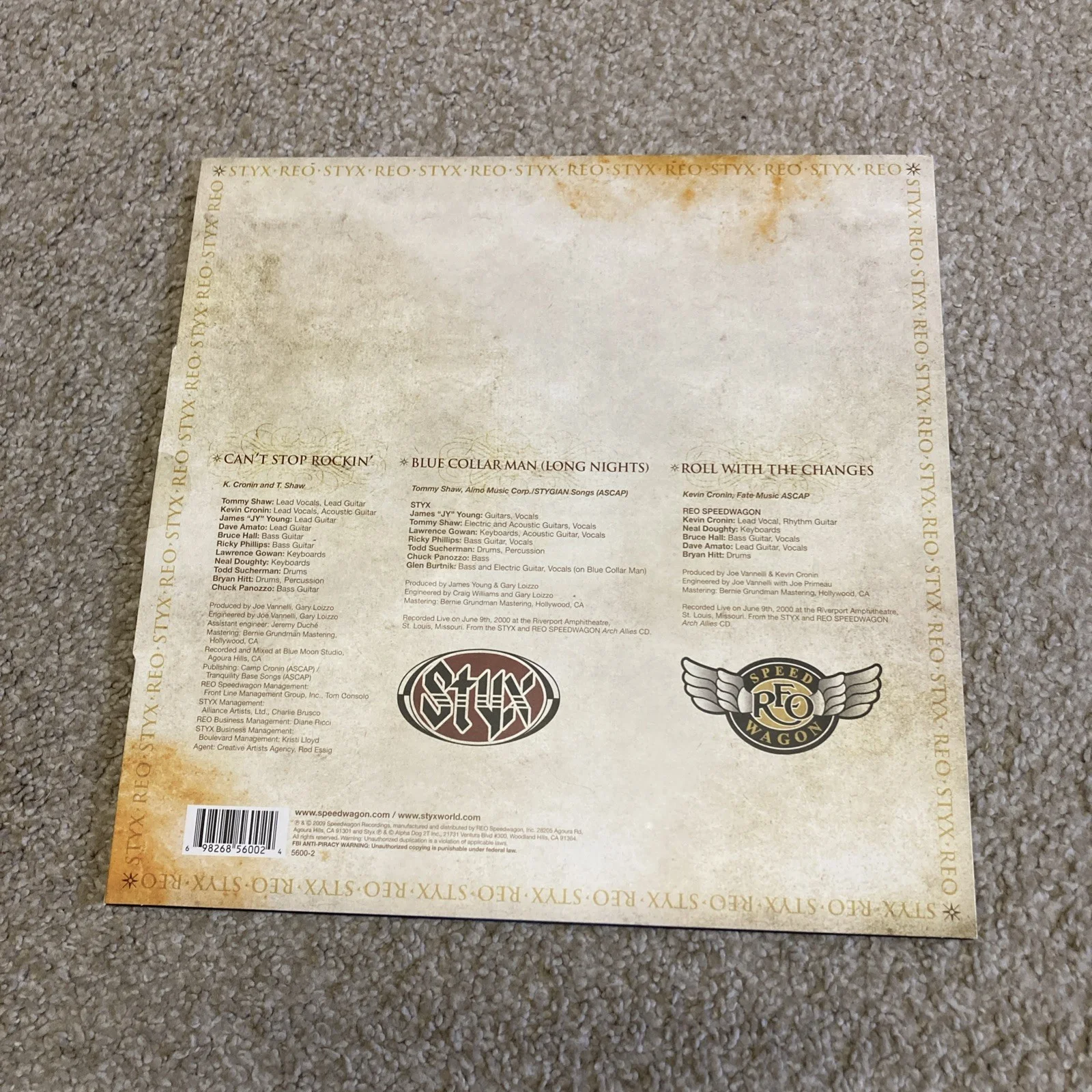 REO Speedwagon & Styx "Can't Stop Rockin'" Tour Autographed Record Cover - CD, изображение 2