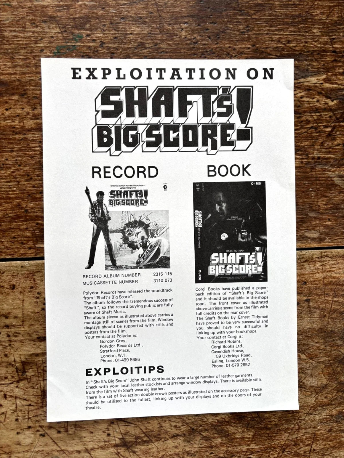 SHAFT'S BIG SCORE + EVEL KNIEVEL 1972 Press Book/Blaxploitation/Double Bill, изображение 3