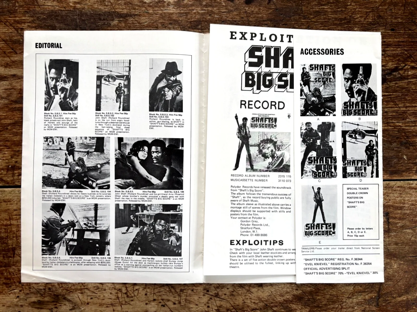 SHAFT'S BIG SCORE + EVEL KNIEVEL 1972 Press Book/Blaxploitation/Double Bill, изображение 4
