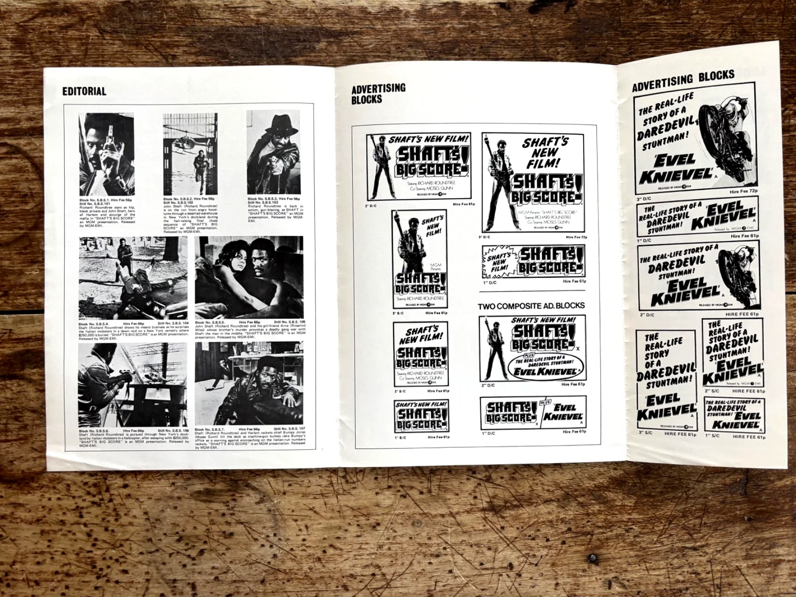SHAFT'S BIG SCORE + EVEL KNIEVEL 1972 Press Book/Blaxploitation/Double Bill, изображение 5