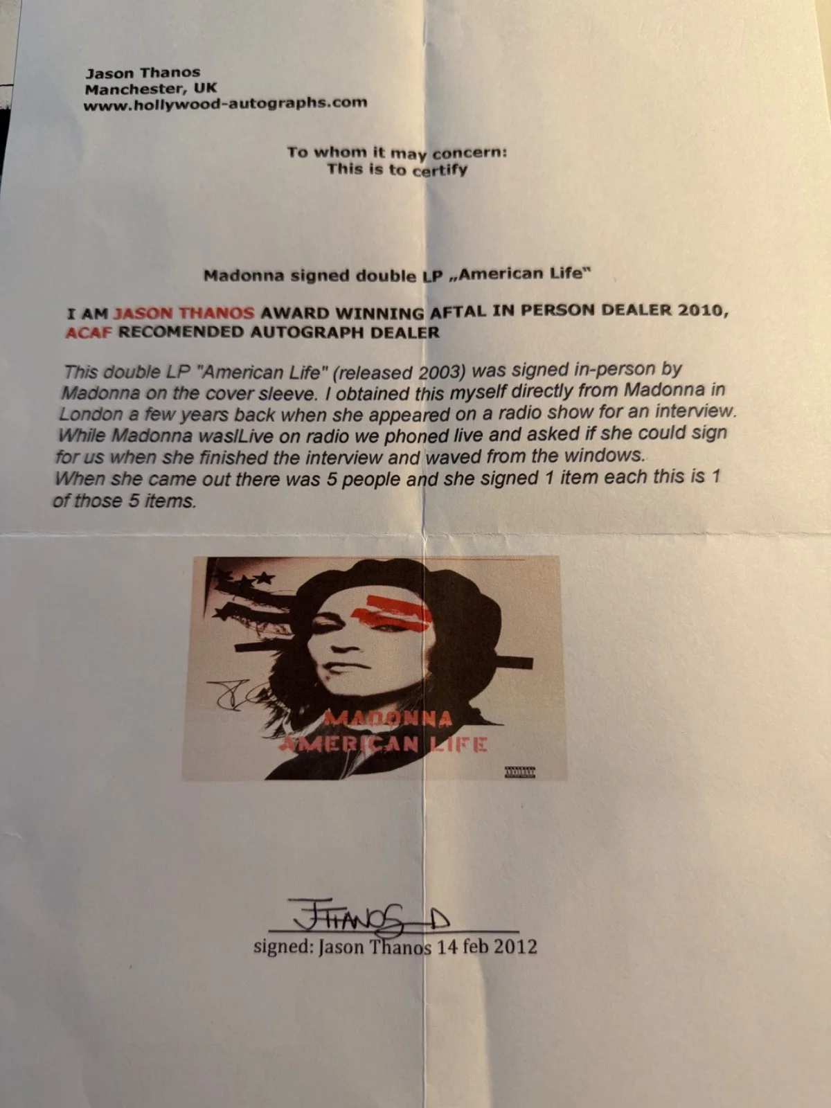 MADONNA 007 JAMES BOND GENUINE AUTOGRAPH DIE ANOTHER DAY LP - RAREST! IN-PERSON!, изображение 2
