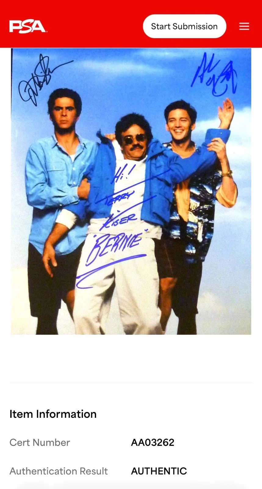 Terry Kiser, Andrew McCarthy, Jonathan Silverman — Weekend at Bernie’s Autographed movie photo Kiser,McCarthy,Silverman PSA/DNA, image 4