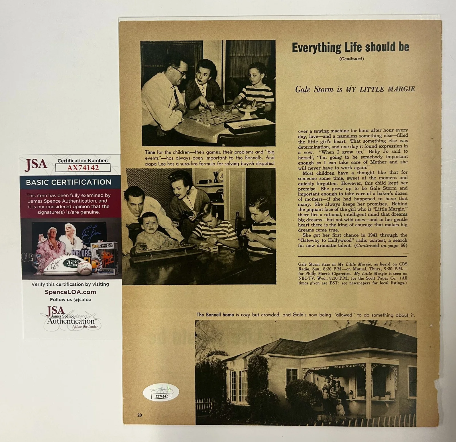 Gale Storm — Legendary Actress Gale Storm Signed Auto 8.5x11" Magazine Page JSA COA (AX74142), изображение 2
