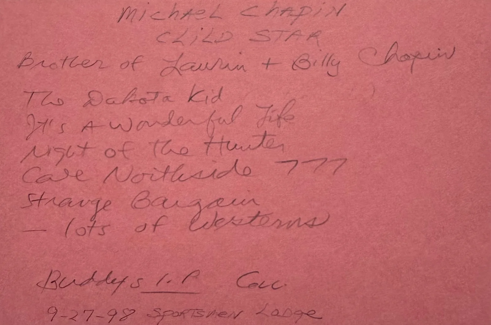 Michael Chapin — MICHAEL CHAPIN Signed Autographed 4x6 INDEX CARD It's a Wonderful Life BACKLASH, изображение 2