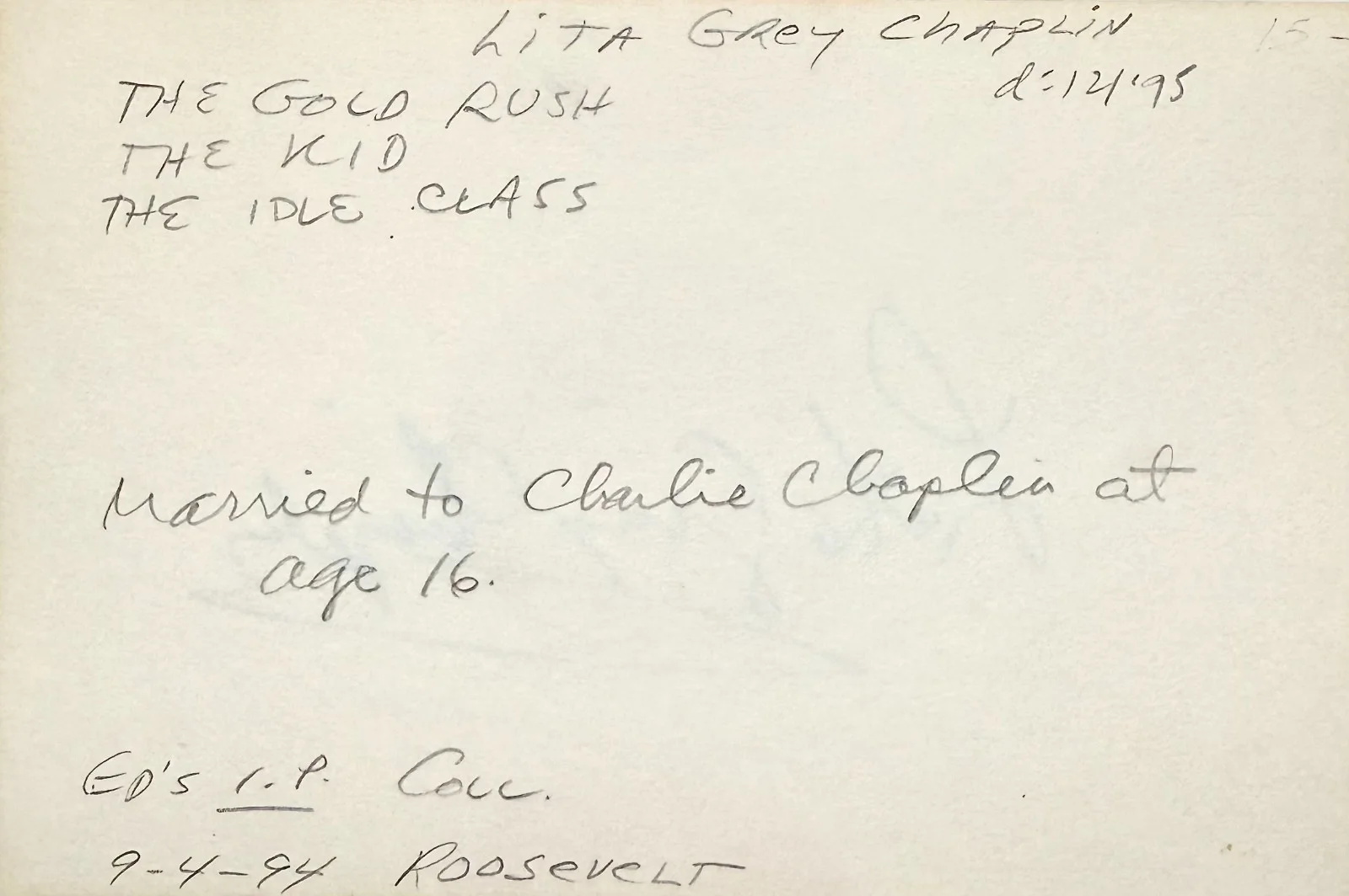 Lita Grey Chaplin — LITA GREY CHAPLIN Signed Autograph 4x6 INDEX CARD Charlie Chaplin THE GOLD RUSH, image 4