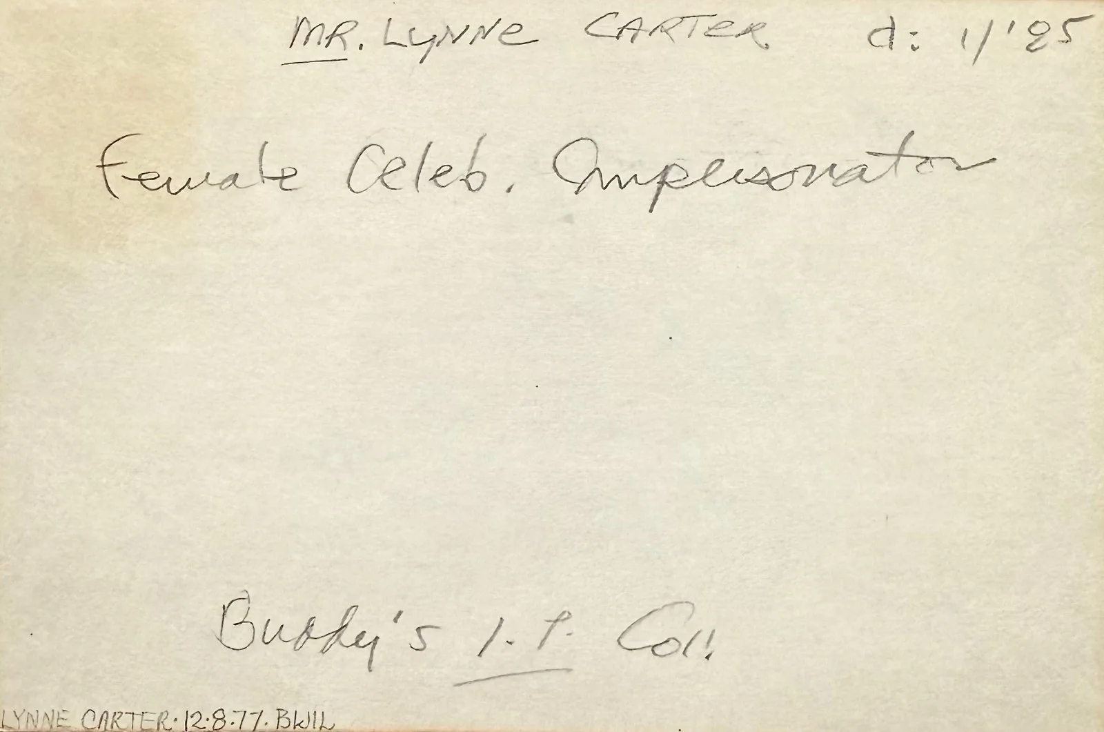 Lynne Cartier, Lynne Carter — LYNNE CARTER Signed Autograph 4x6 INDEX CARD Female Impersonator DRAG PERFORMER, image 4